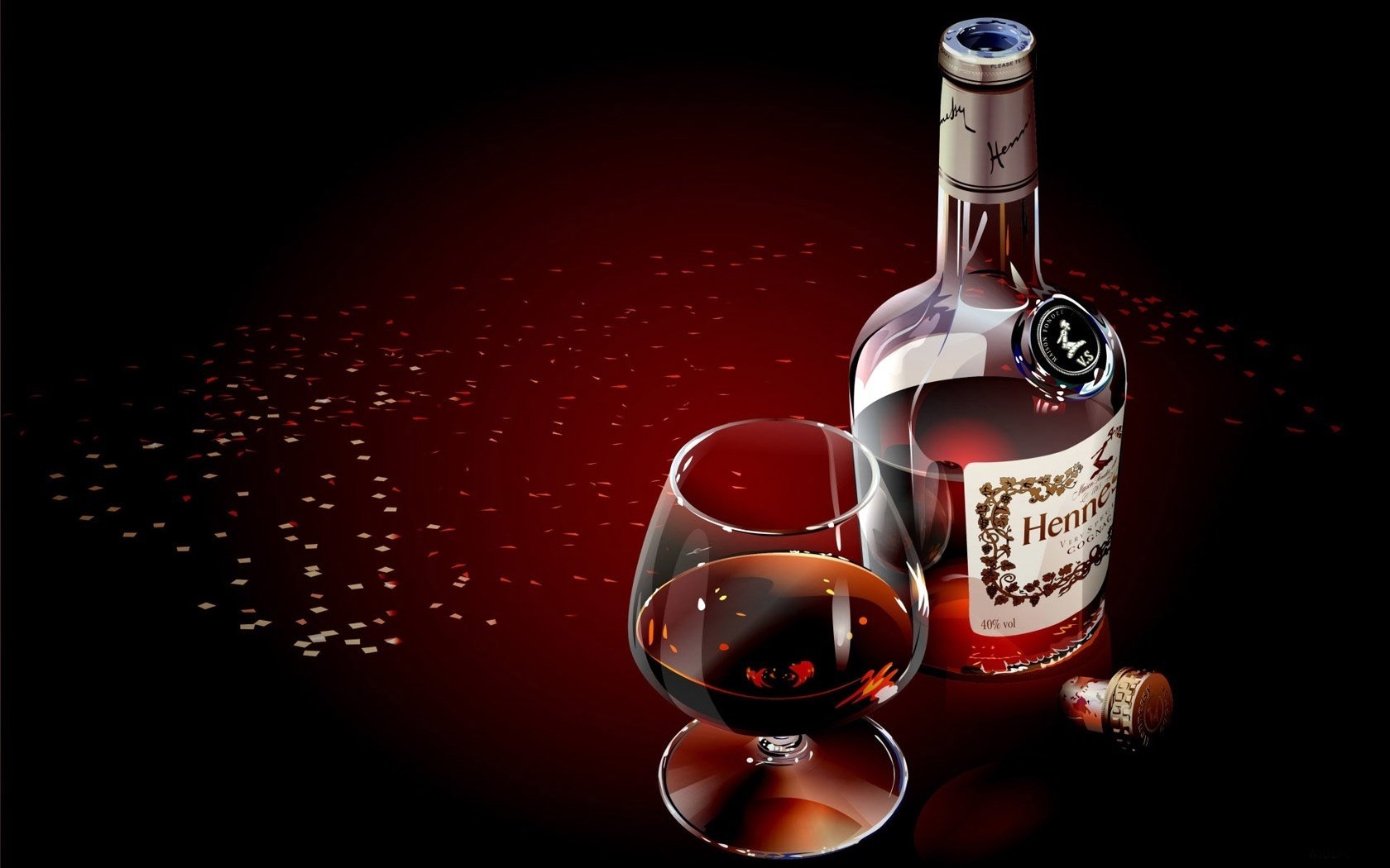 A bottle of Hennessy cognac with a glass