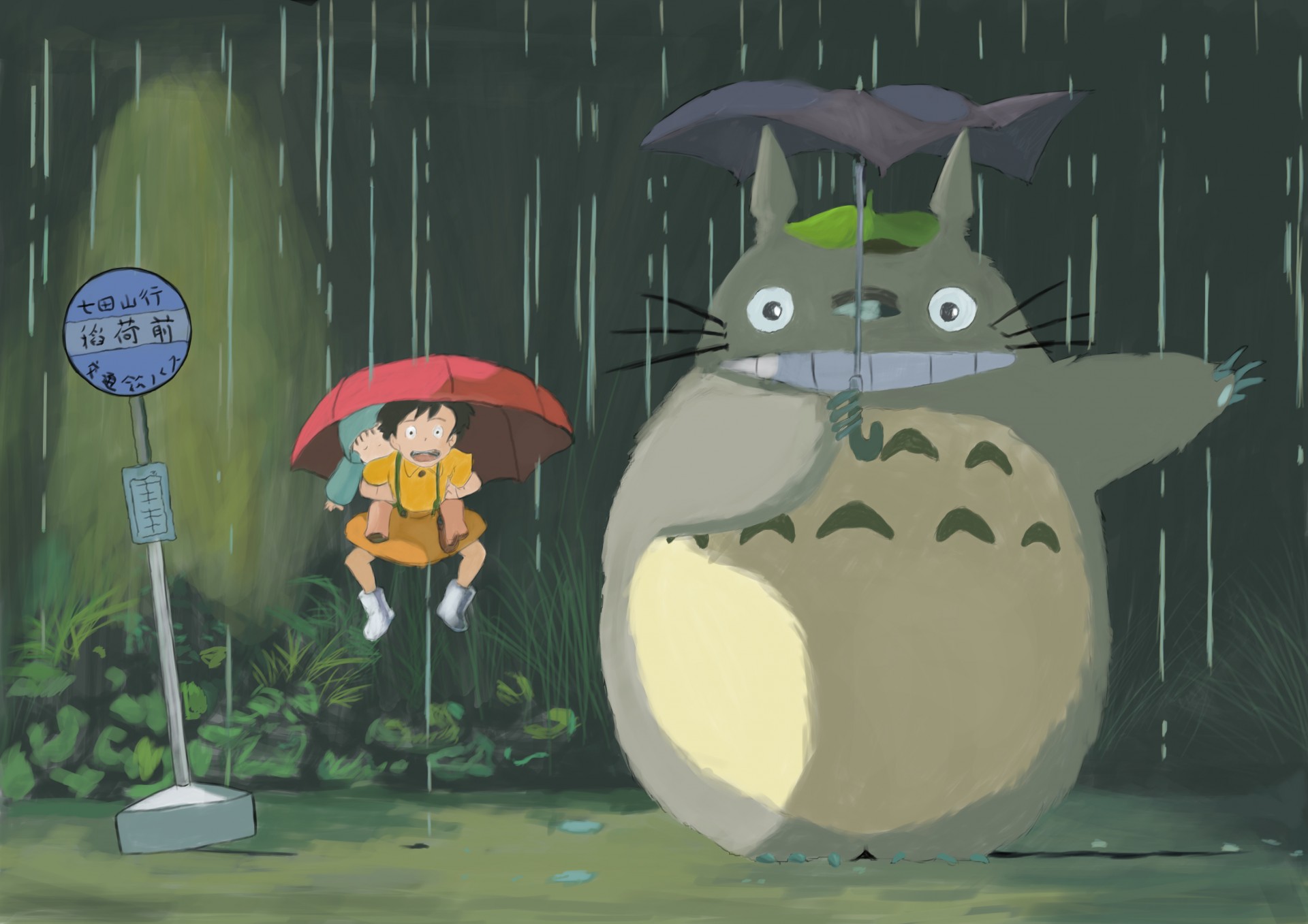 totoro hayao miyazaki rain umbrella