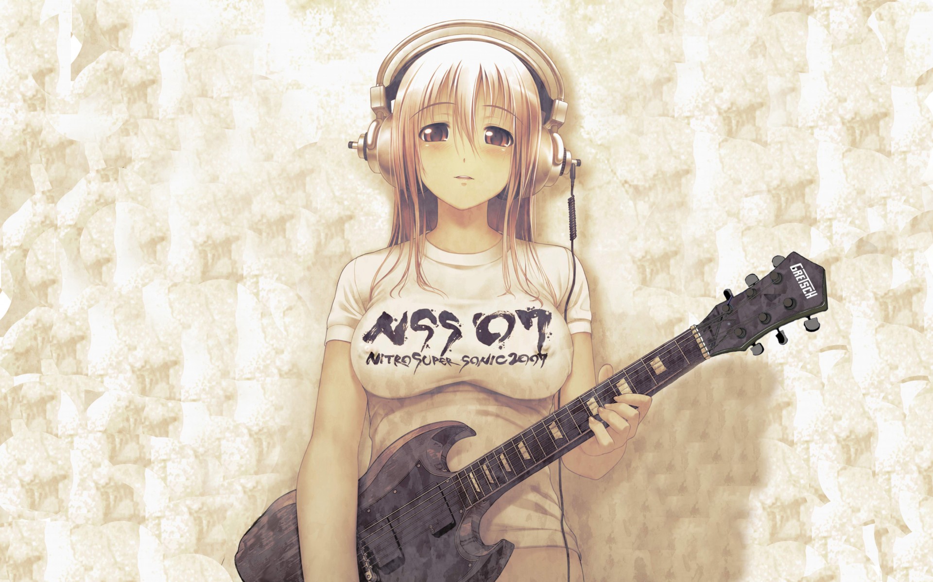 girl guitars breasts headphones