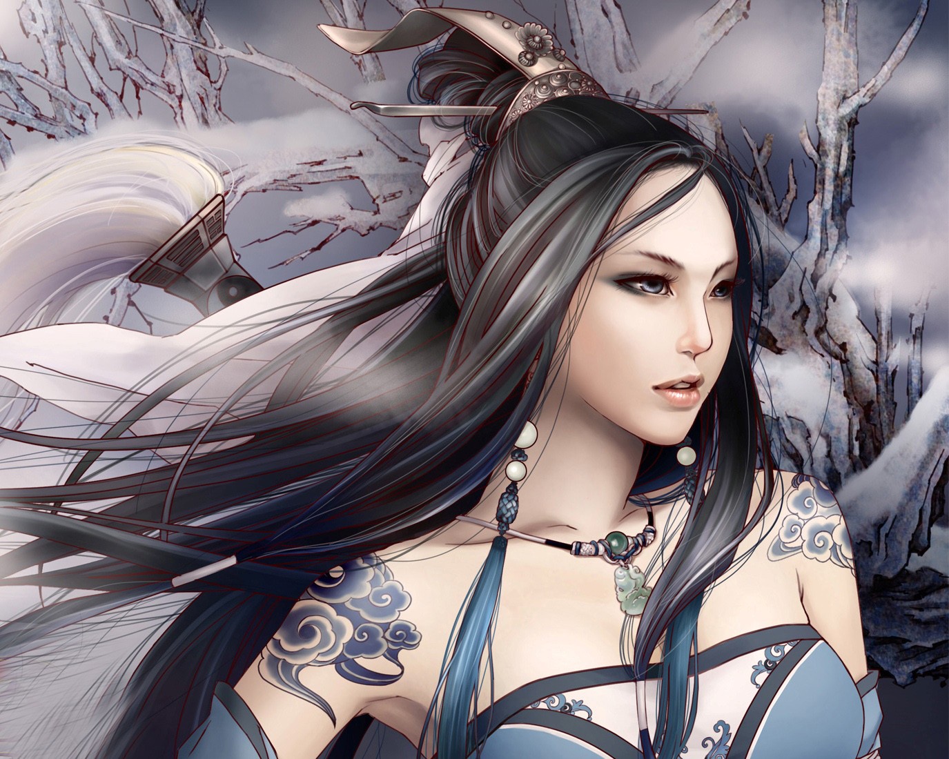 girl warrior wind winter fantasy