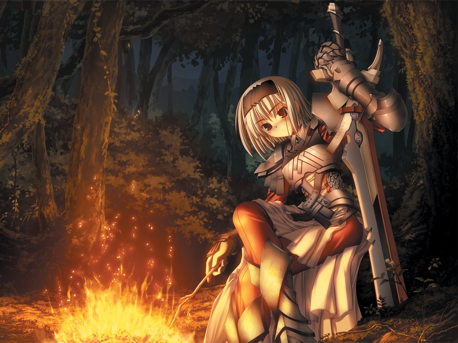 girl warrior fire forest