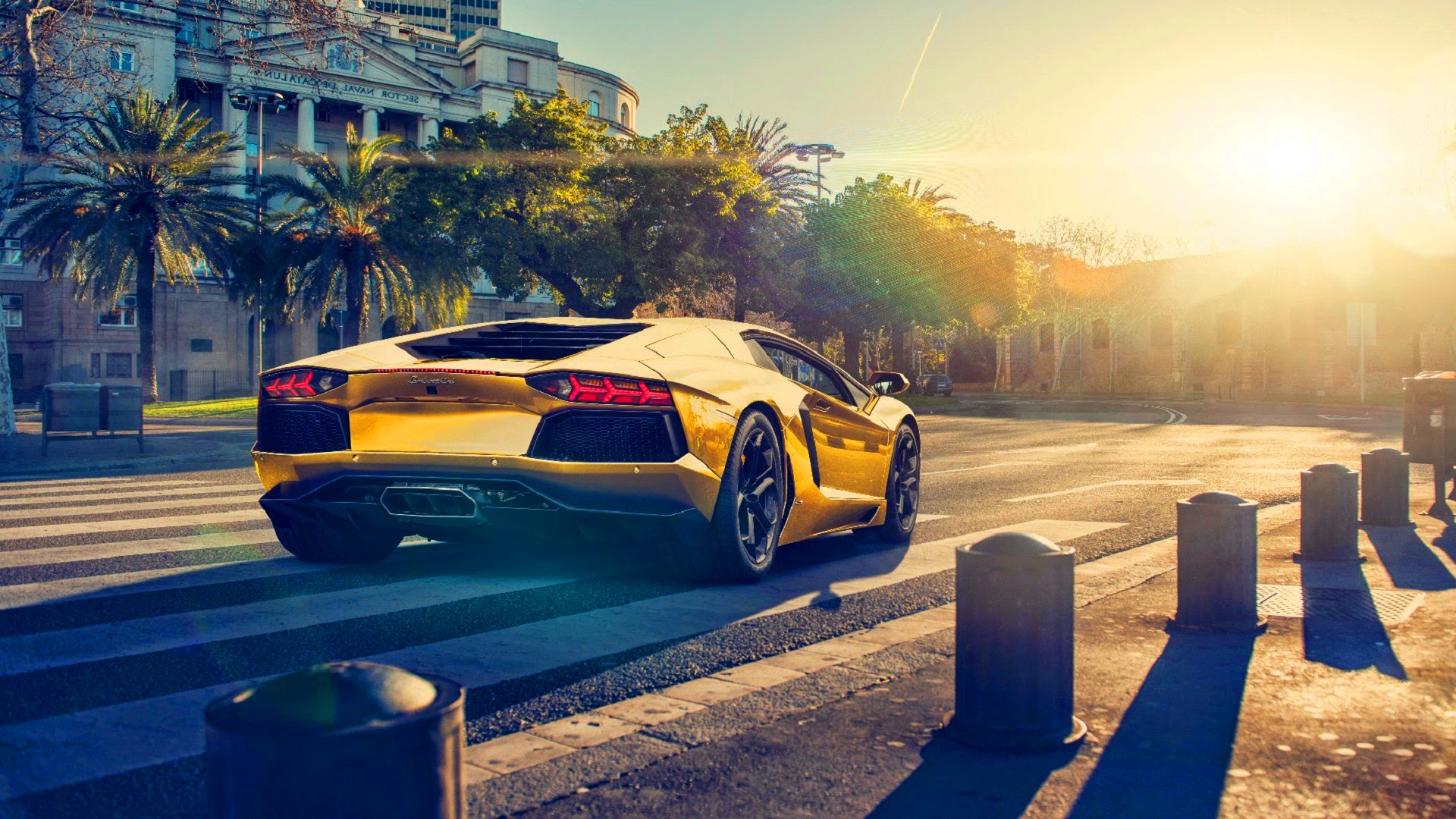 HD wallpaper lamborghini aventador lp700-4 gold color sun sunset