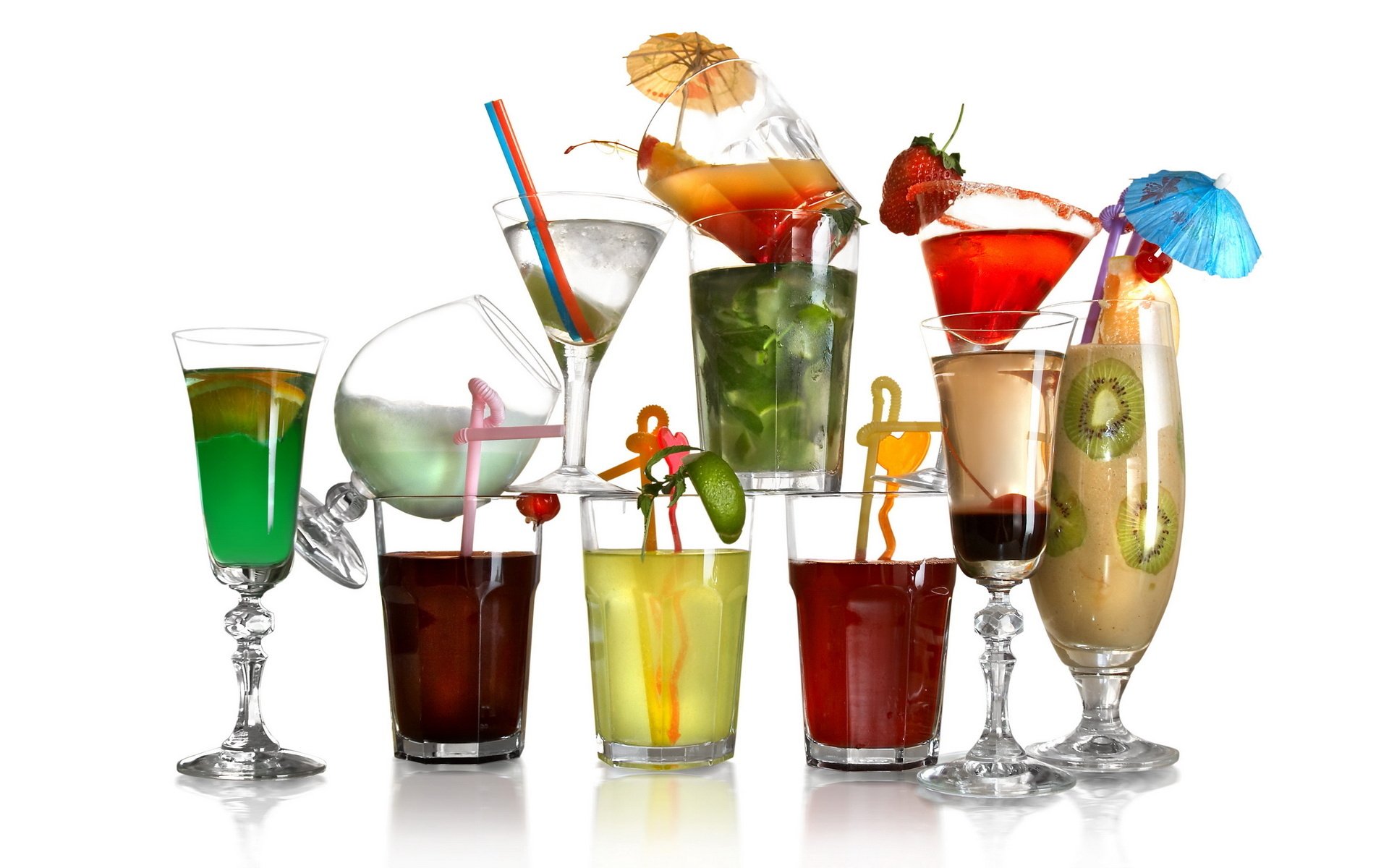 Fruit cocktails on a white background. Assorted
