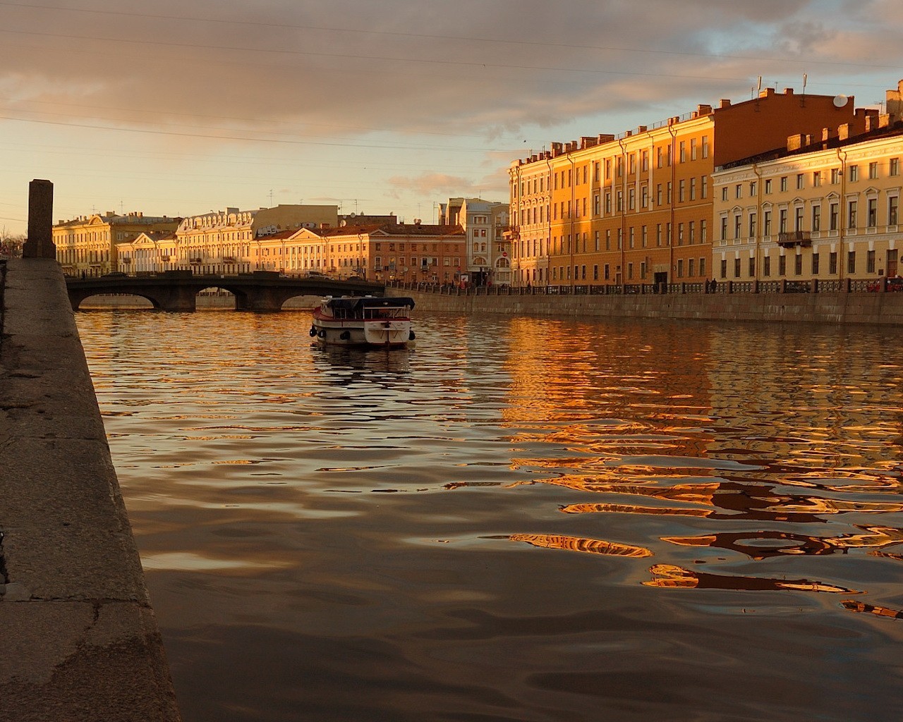 channel boat sunset water st. petersburg peter