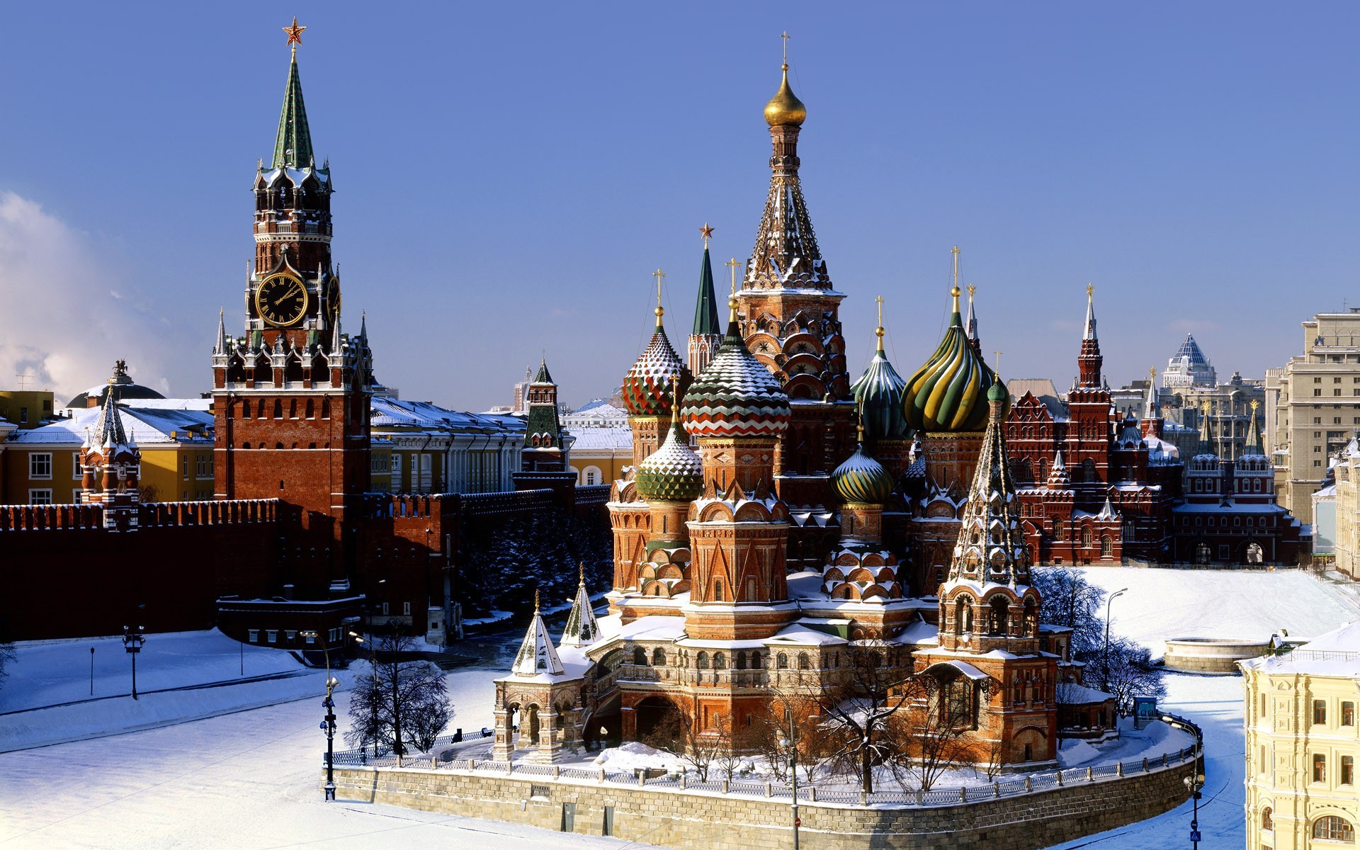 moscow the kremlin winter snow st. basil's cathedral