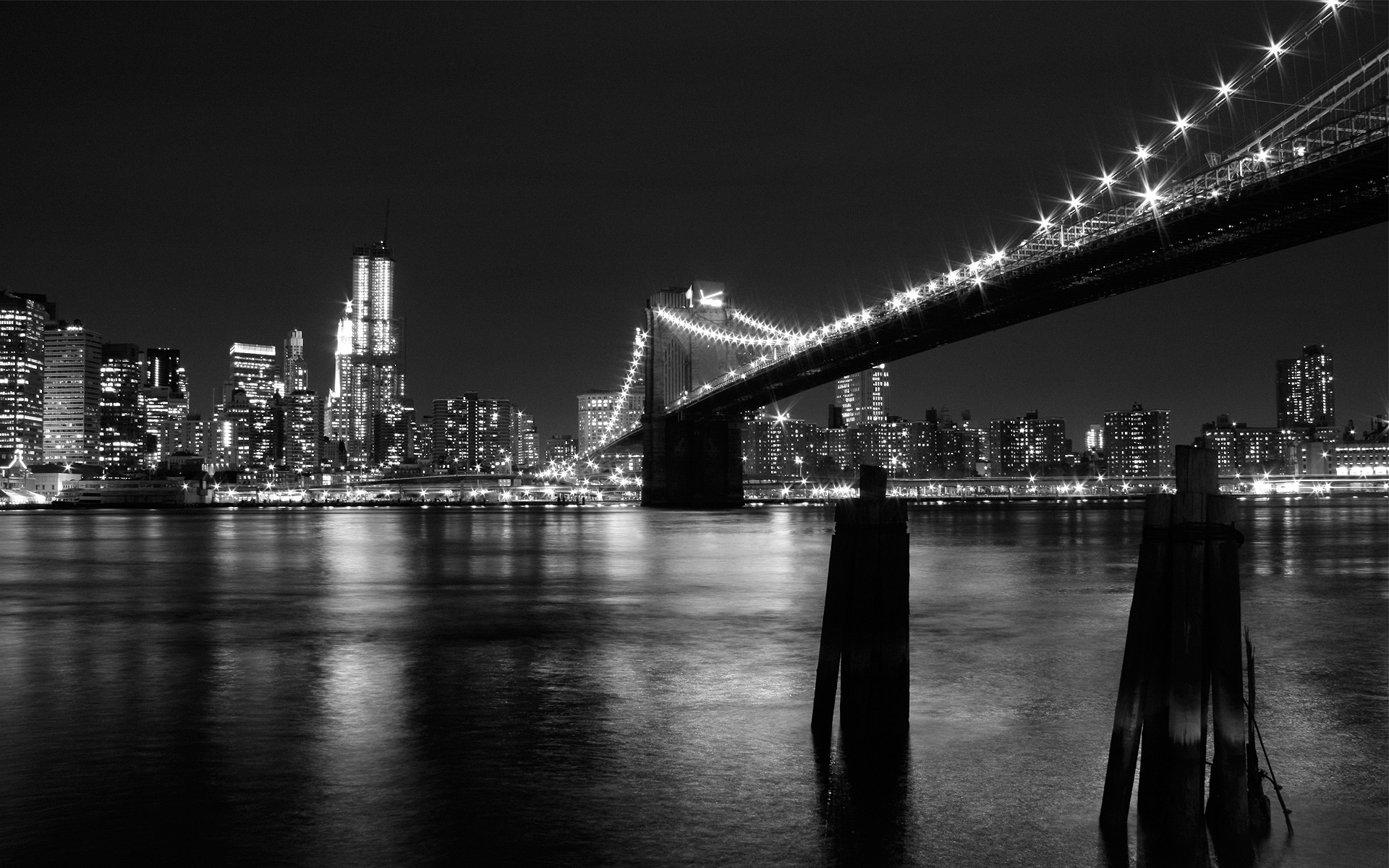 new york bridge lights black and white