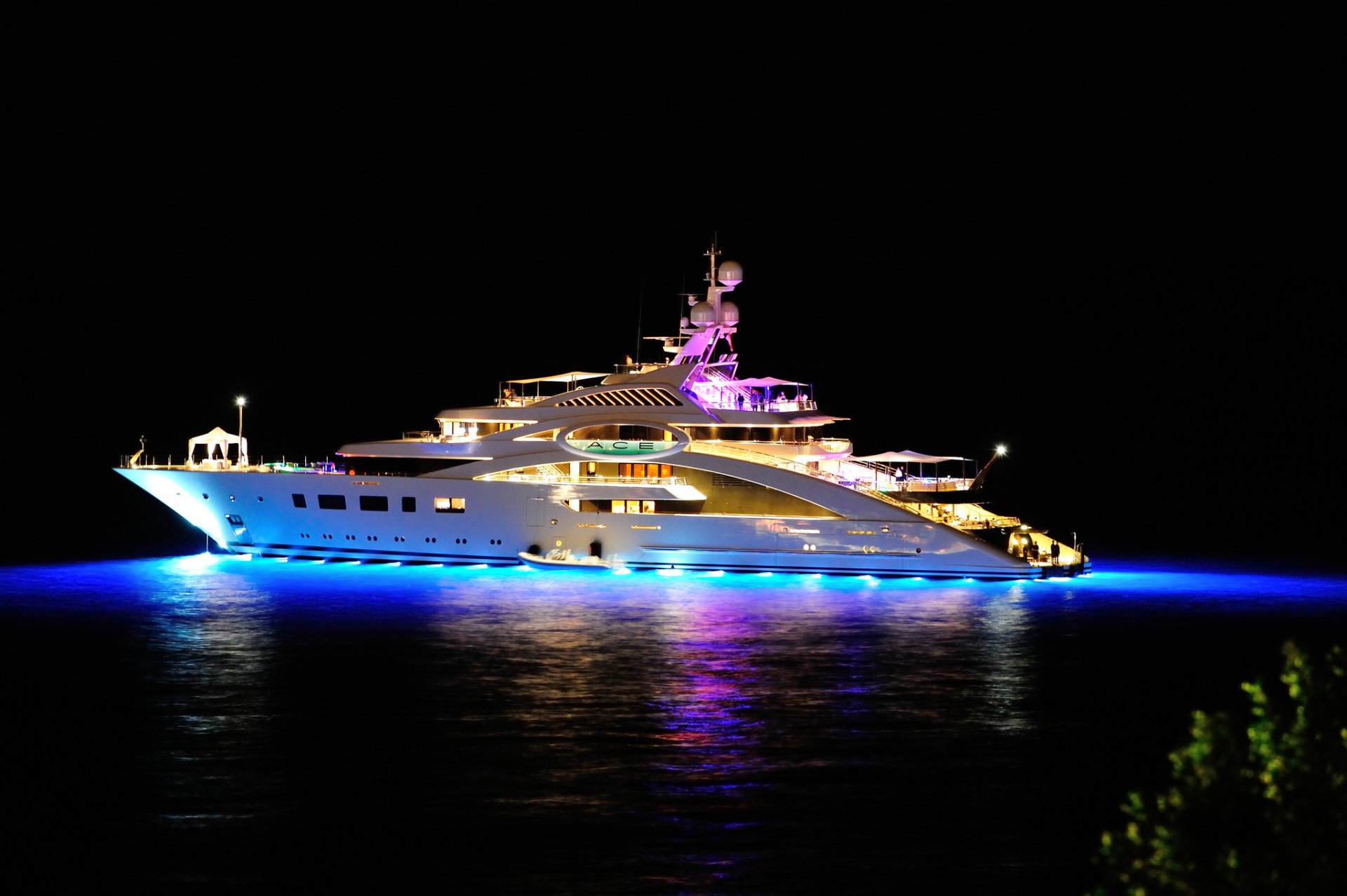 crusades yacht at night photo