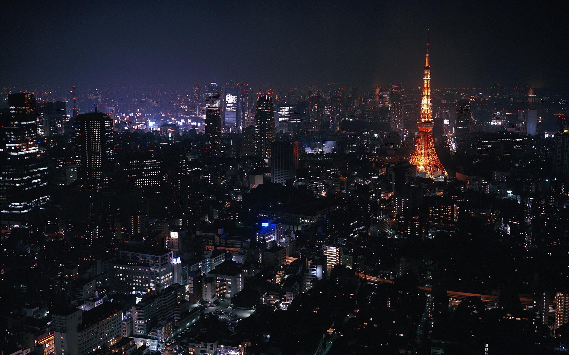 tokyo japan town night lights skyscraper
