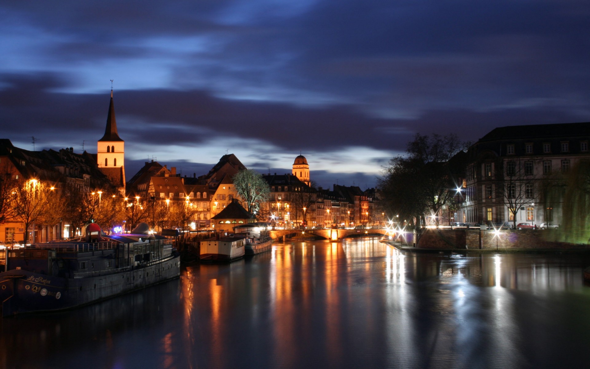 strasbourg river reflection lights