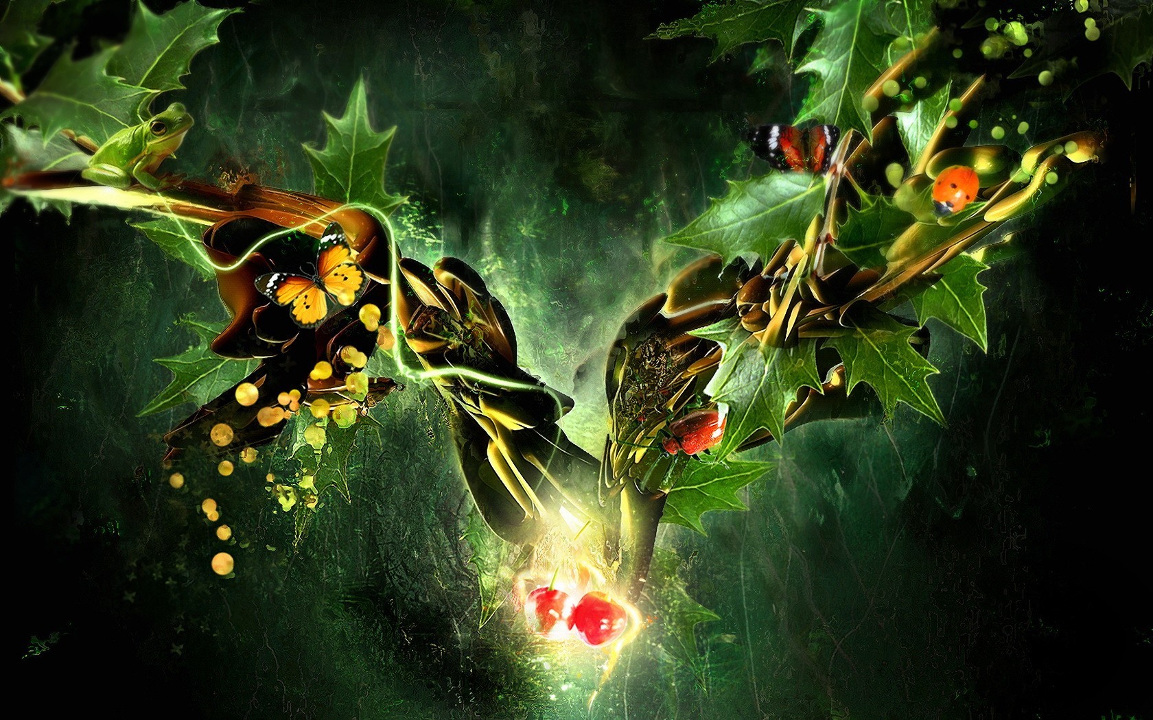 leaves collage butterfly cherry