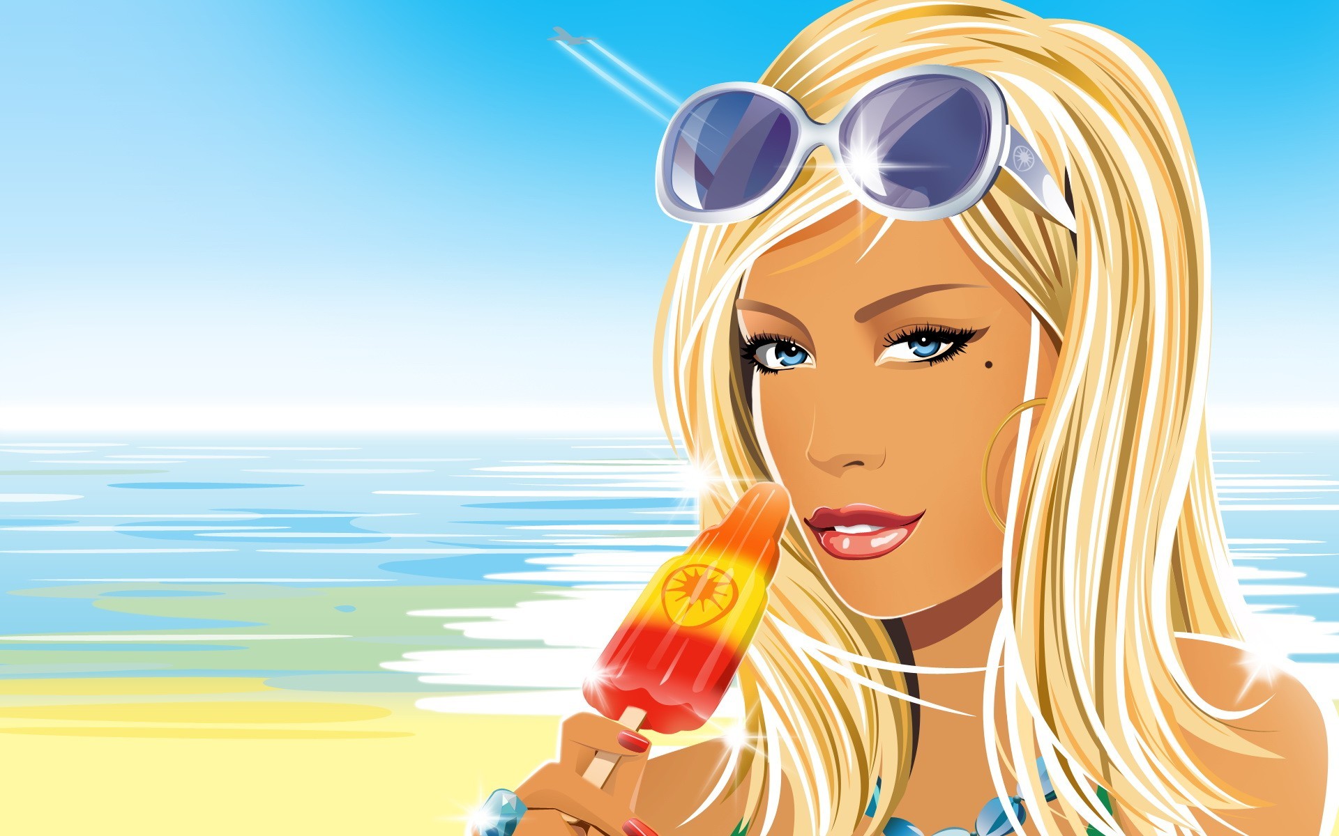 ice cream vector sea summer sunglasses blonde