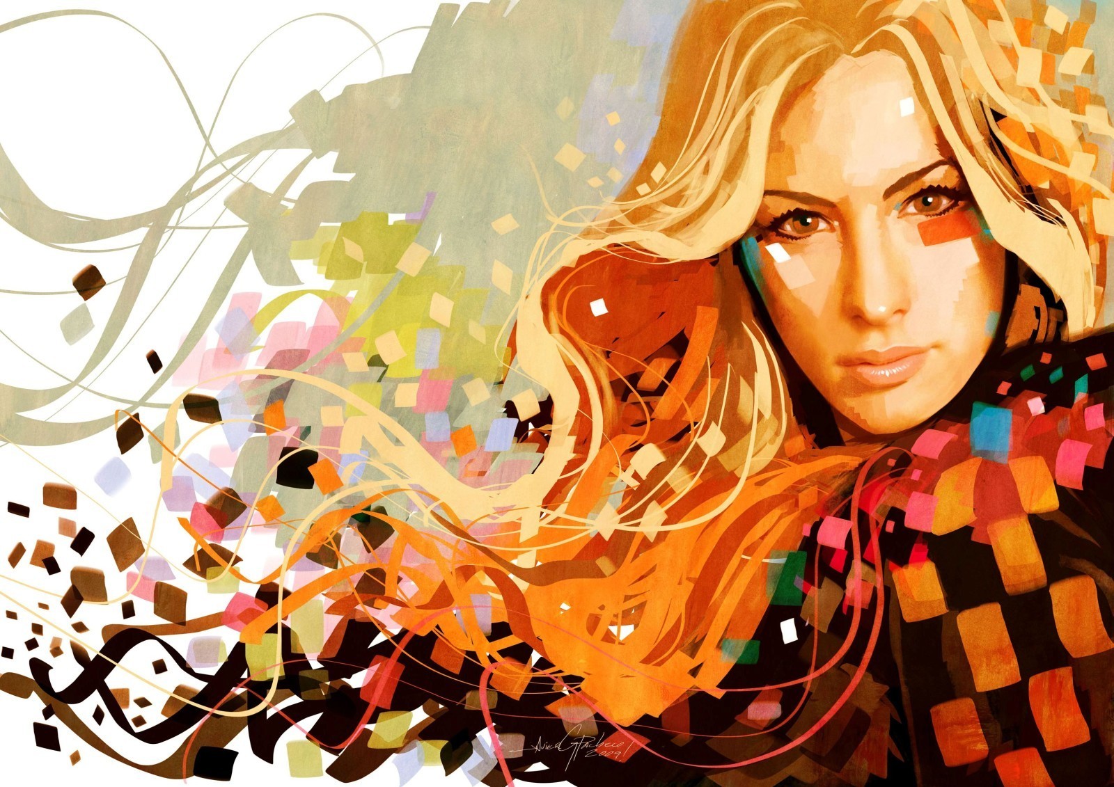 portrait graphics flowers blonde