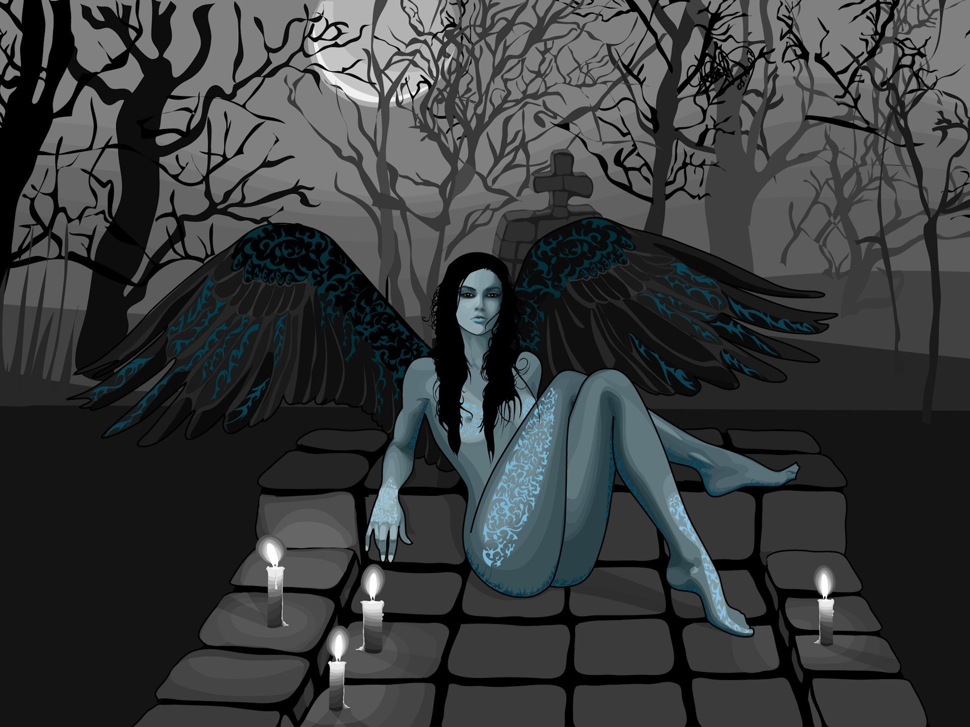 wings vector girl cemetery