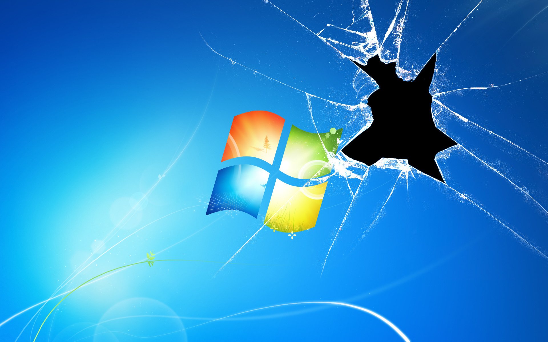 Broken screen glass , blue background