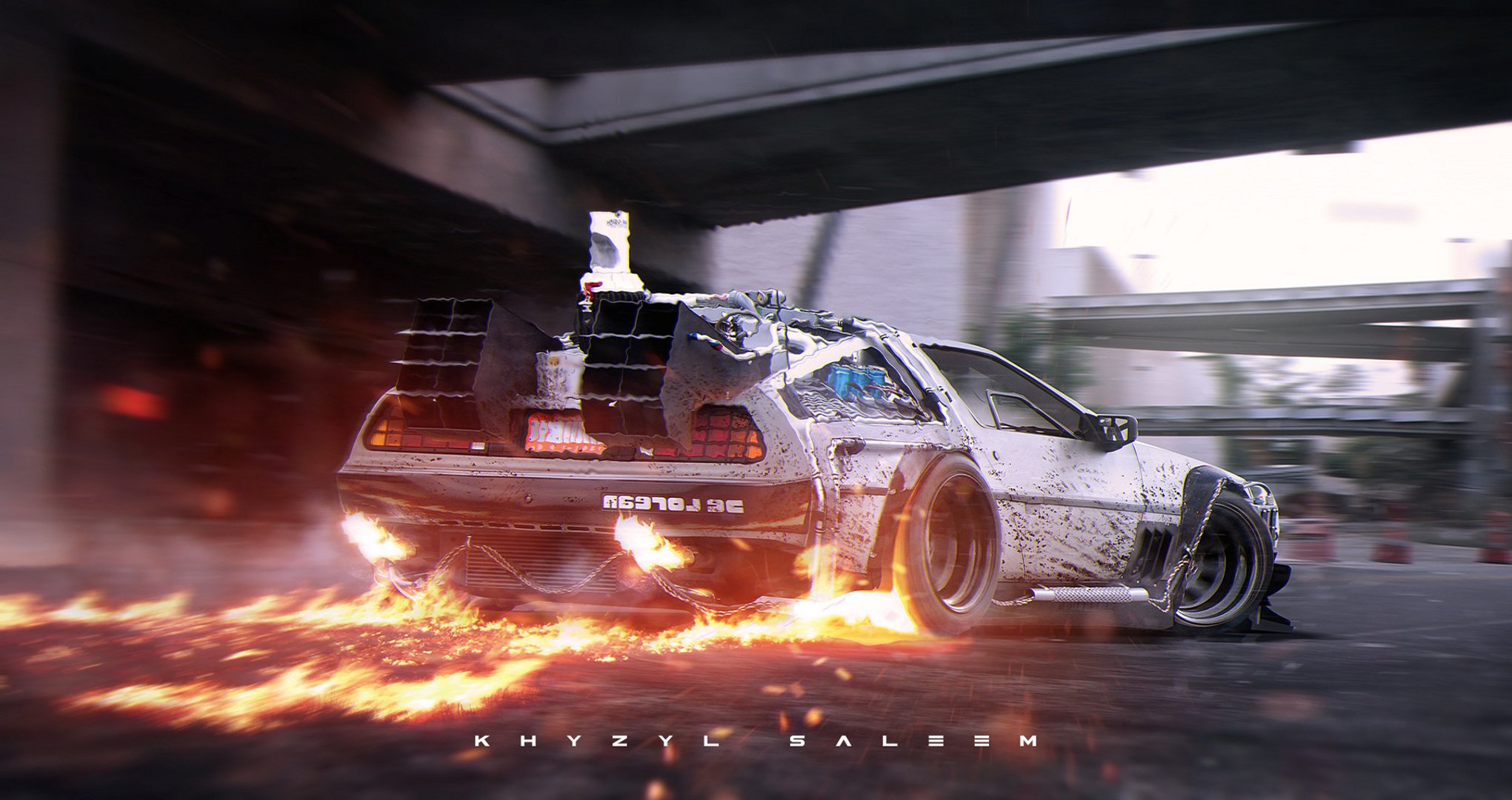 HD wallpaper delorean dmc-12 silvery rear back to the future road fire