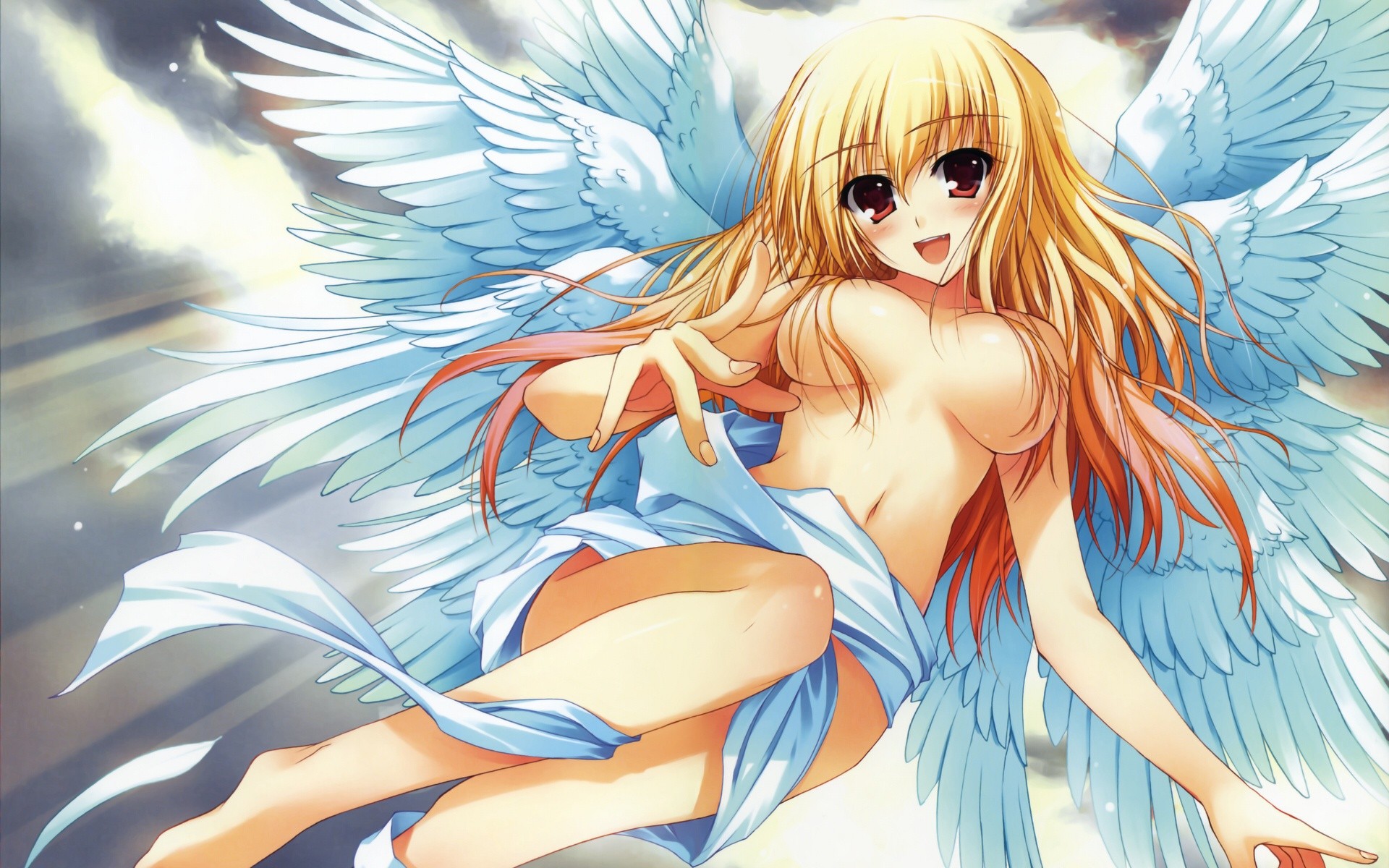 breasts angel wings hair