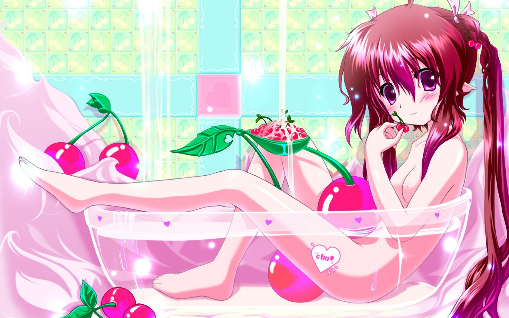 anime girl fruits bath