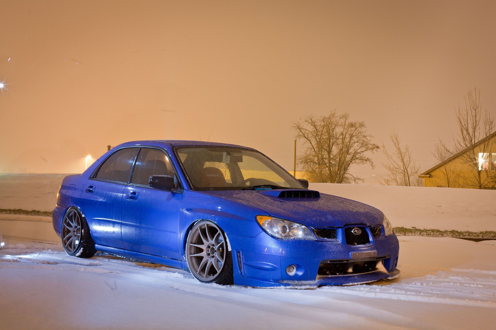 WRX sti car in winter in the snow