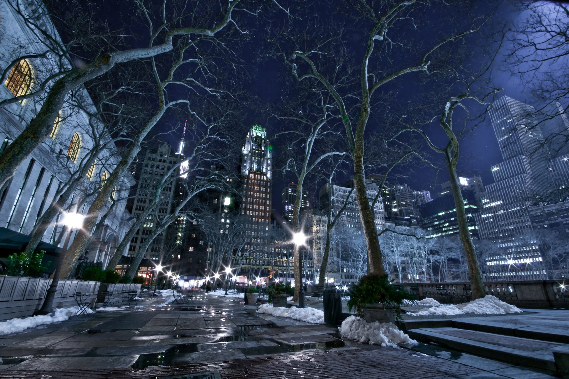 Winter lights of the night in New York