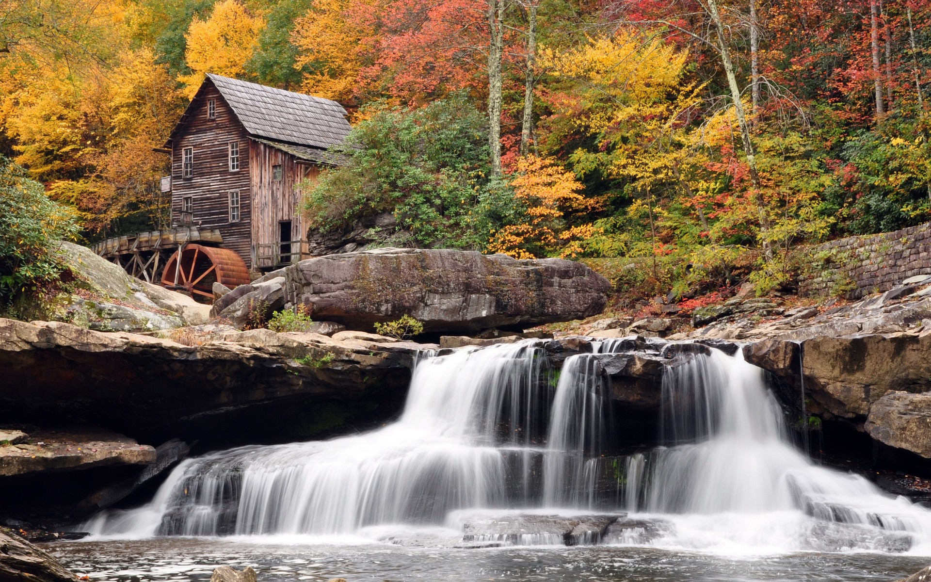 Hd Wallpaper Autumn Mill Forest Waterfall West Virginia Babcock State Park