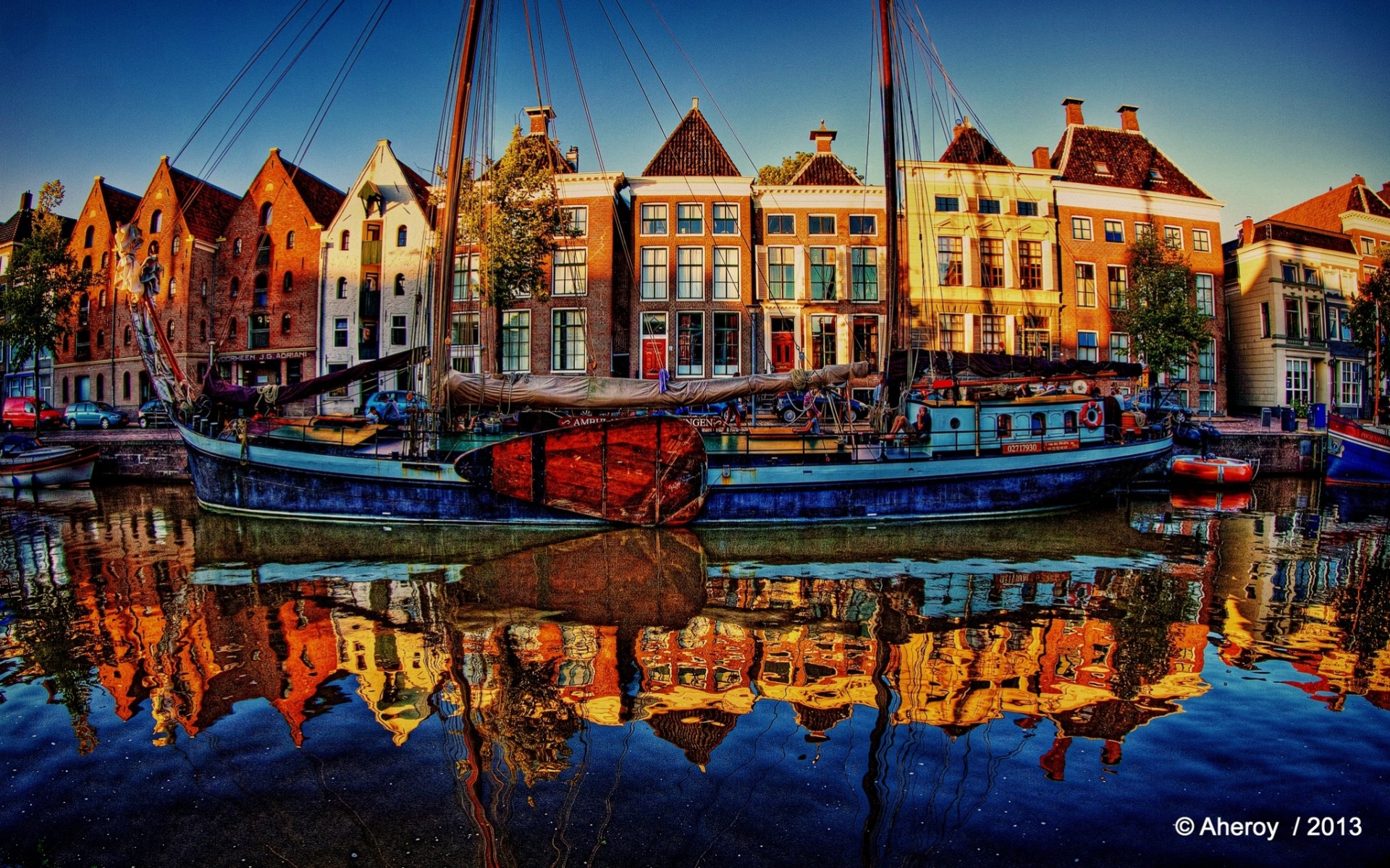 Hd Wallpaper Groningen River The Netherlands Sailboats Embankment