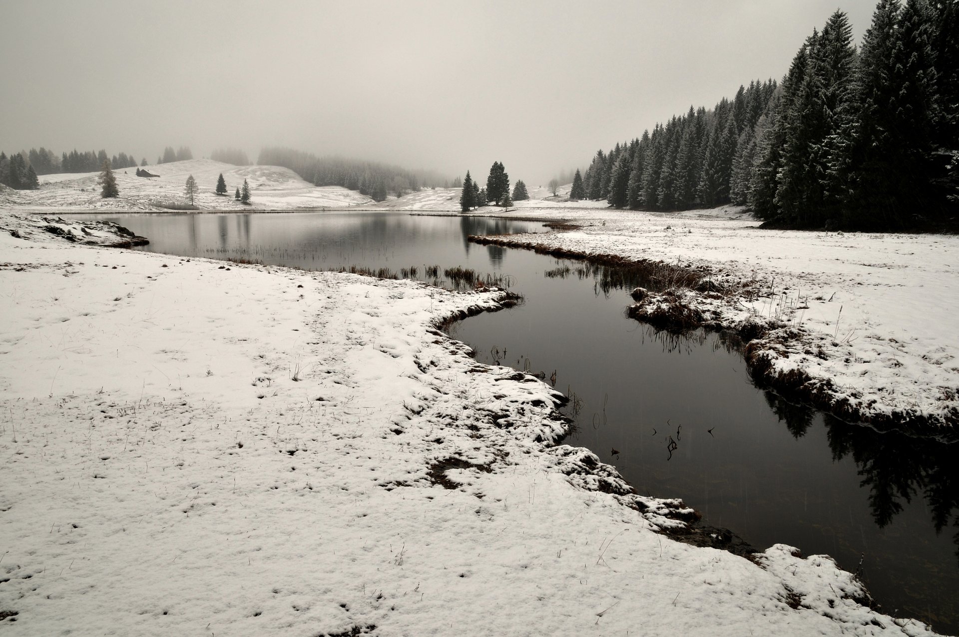 h b landscape river winter snow tree