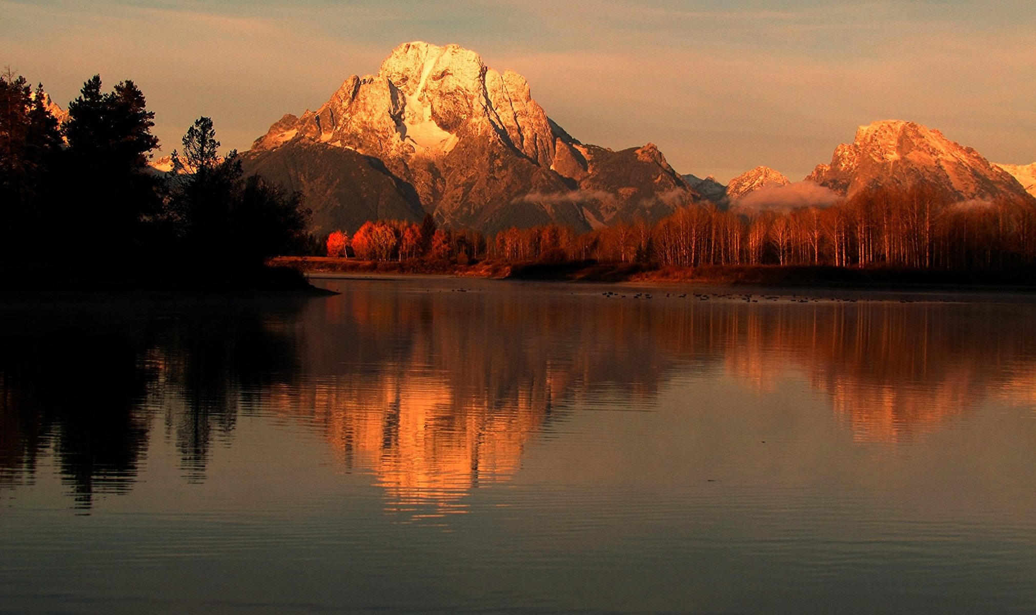 grand teton national park wyoming united states mountain lake river reflection tree autumn sky sunset