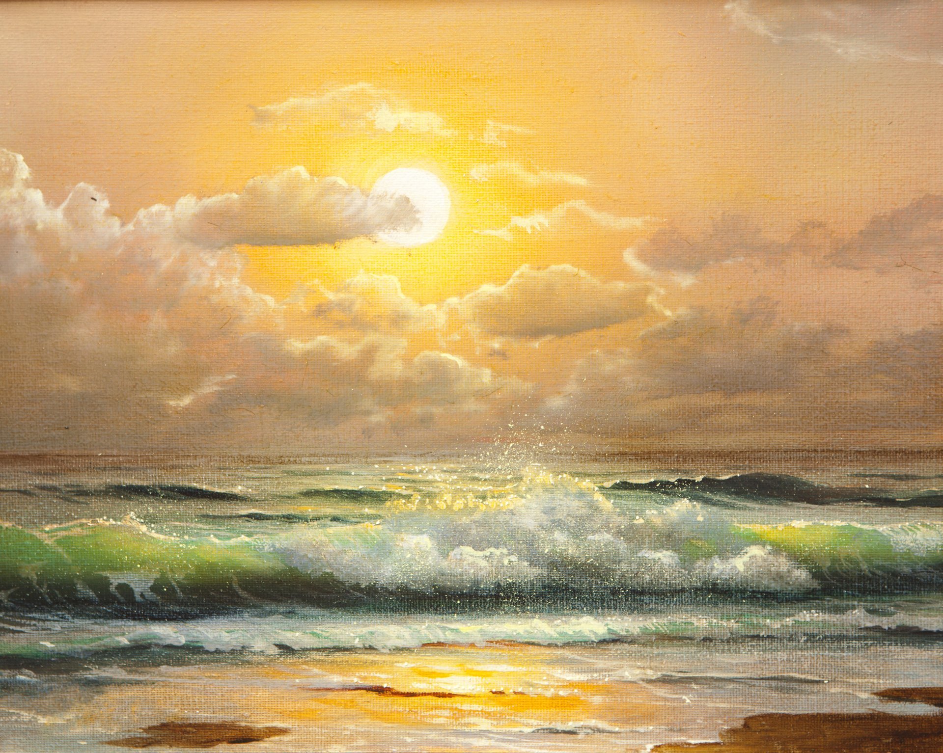 HD wallpaper painting sea. ocean waves sky clouds