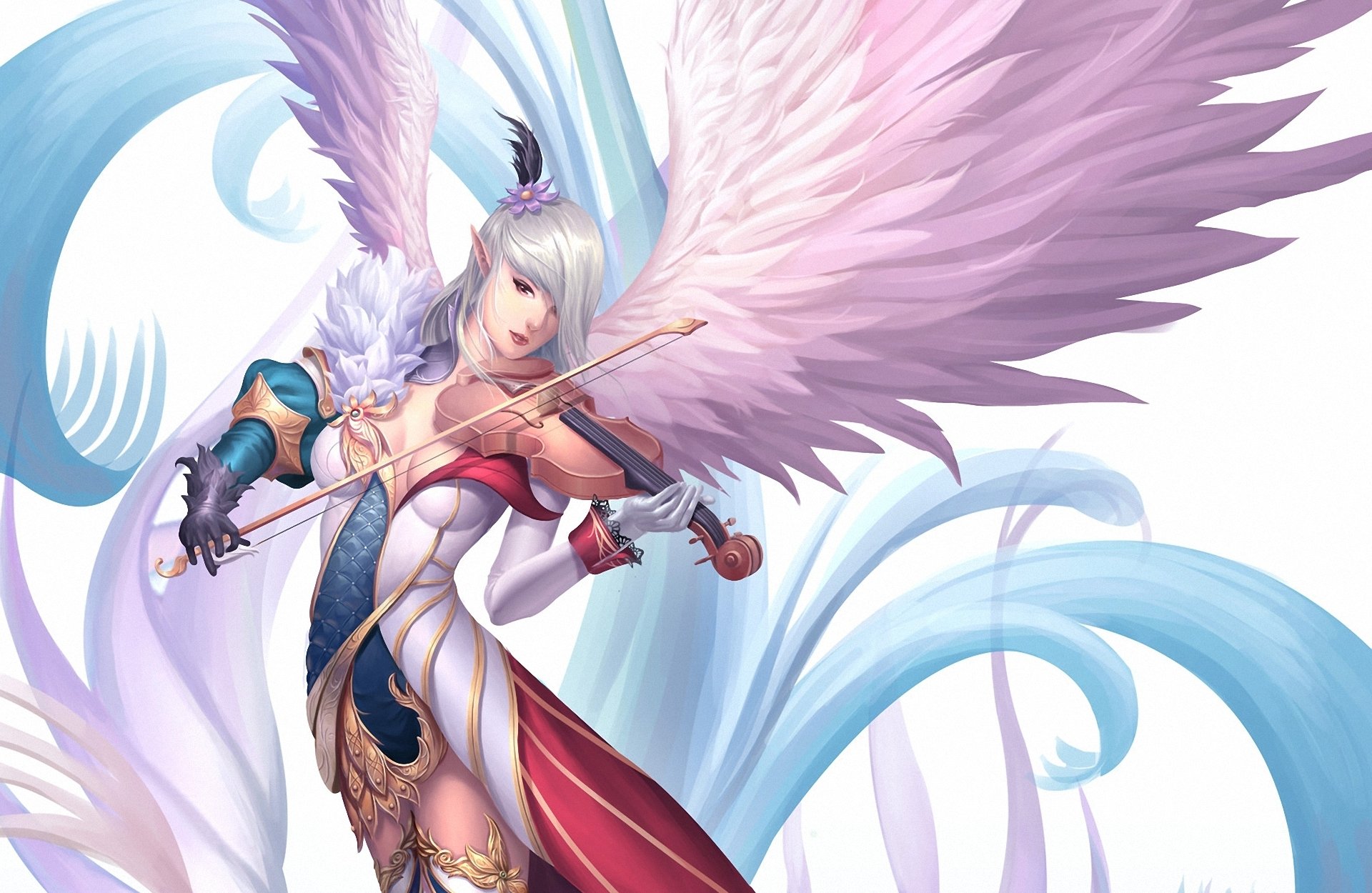 HD wallpaper art girl wings elf violin music musical instruments