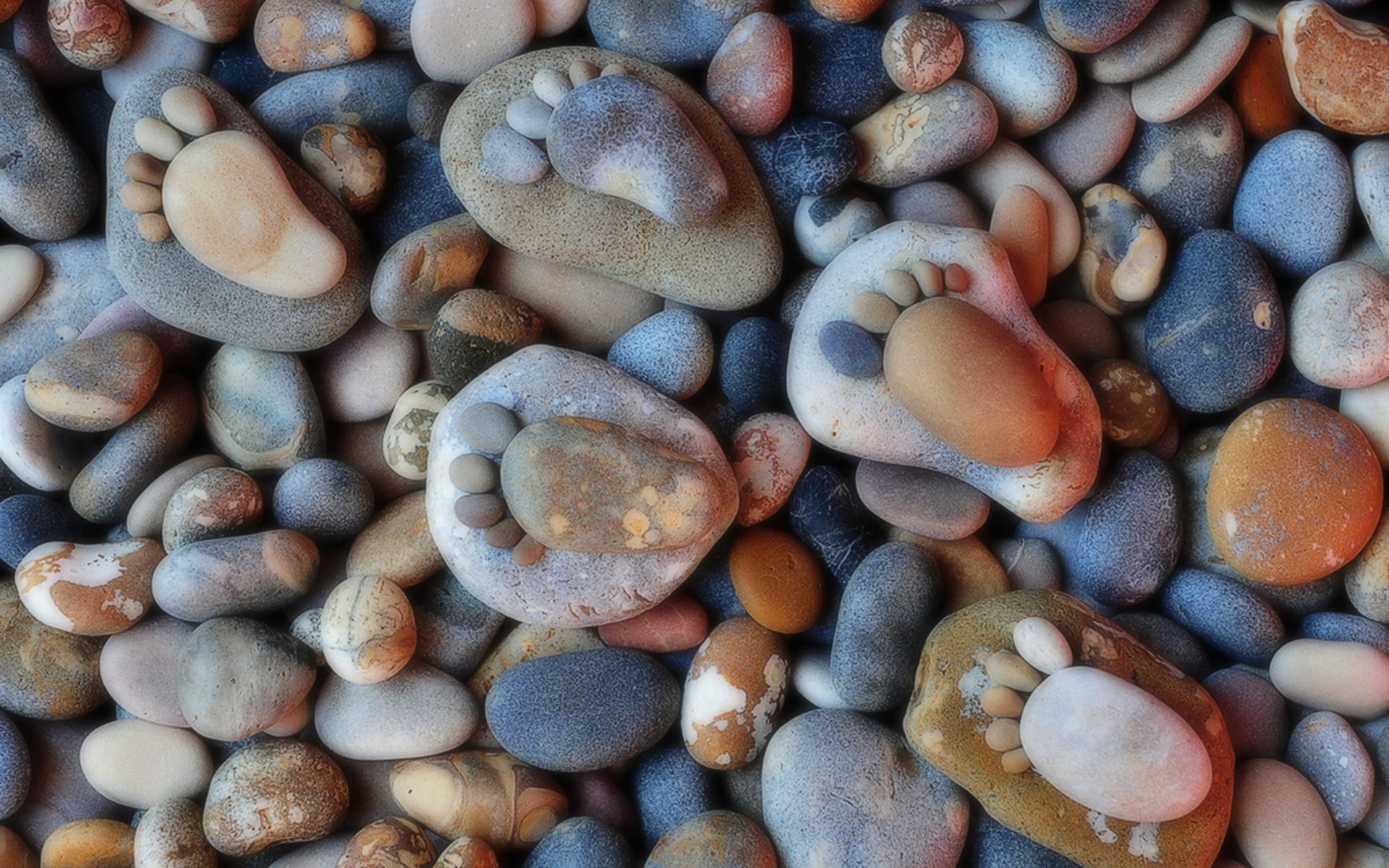 Funny stones with footprints