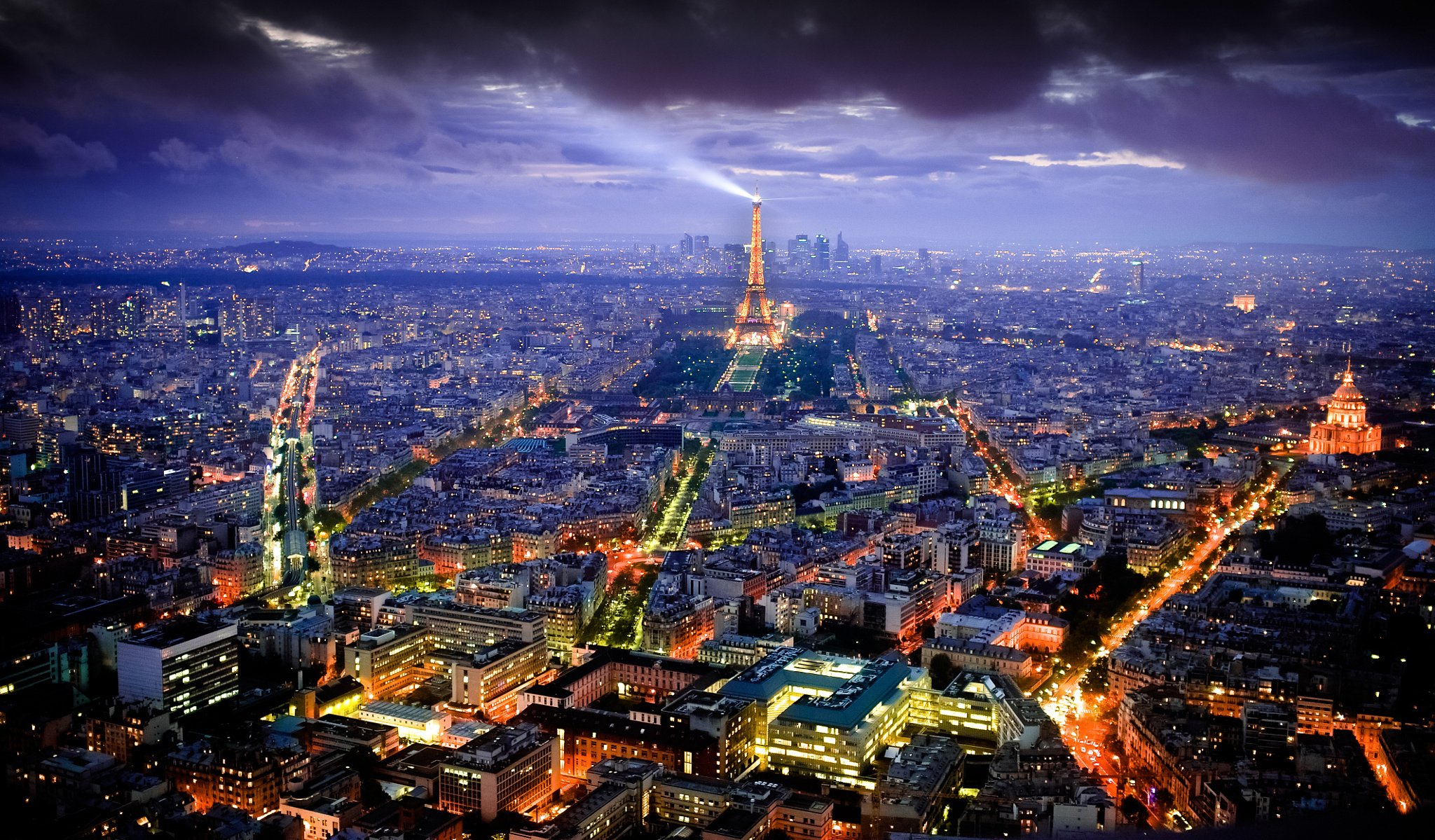 france paris town capital night lights lighting buildings house eiffel tower views panorama