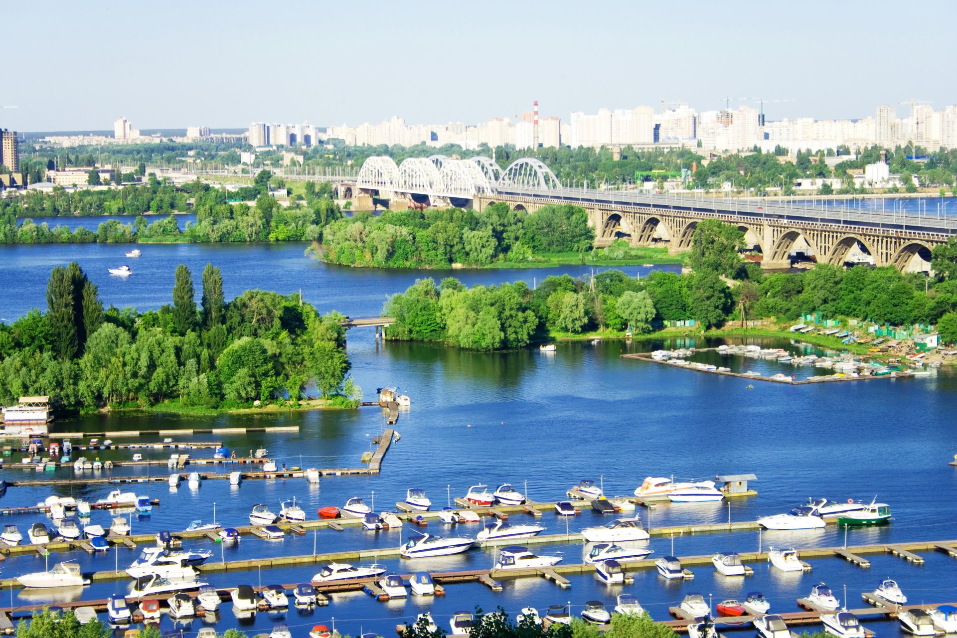 ukraine river bridge pier kiev tree town photo