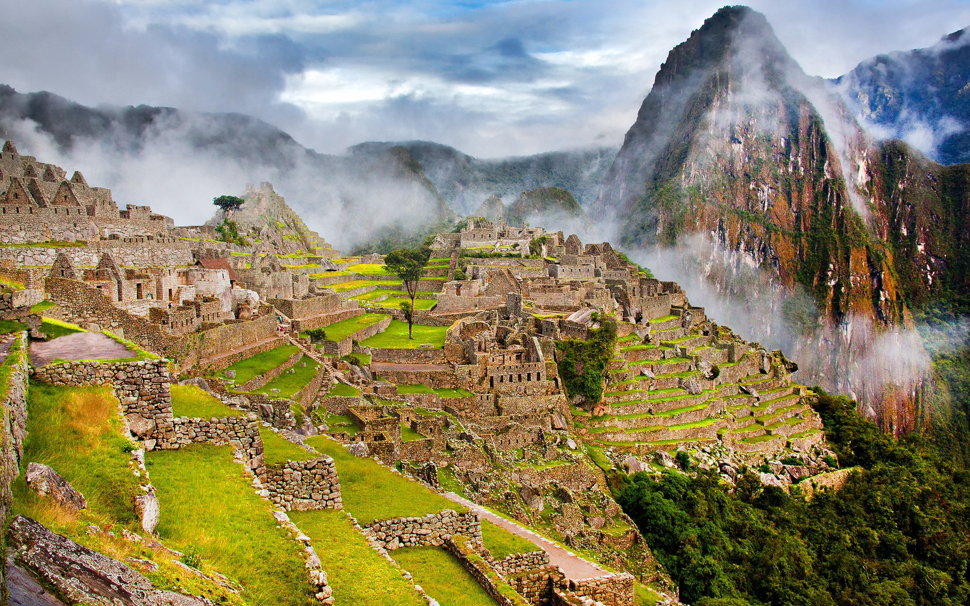 HD wallpaper peru town machu picchu ruins mountain slopes fog