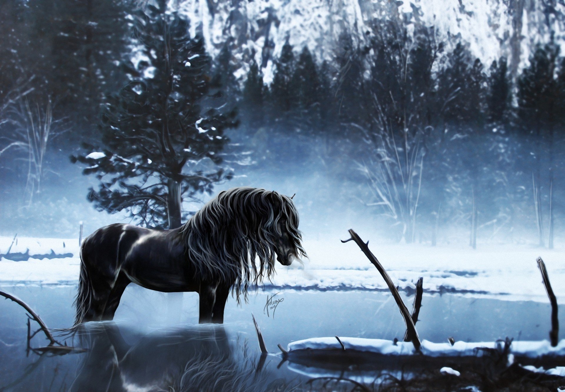 Beautiful horse art, winter, nature