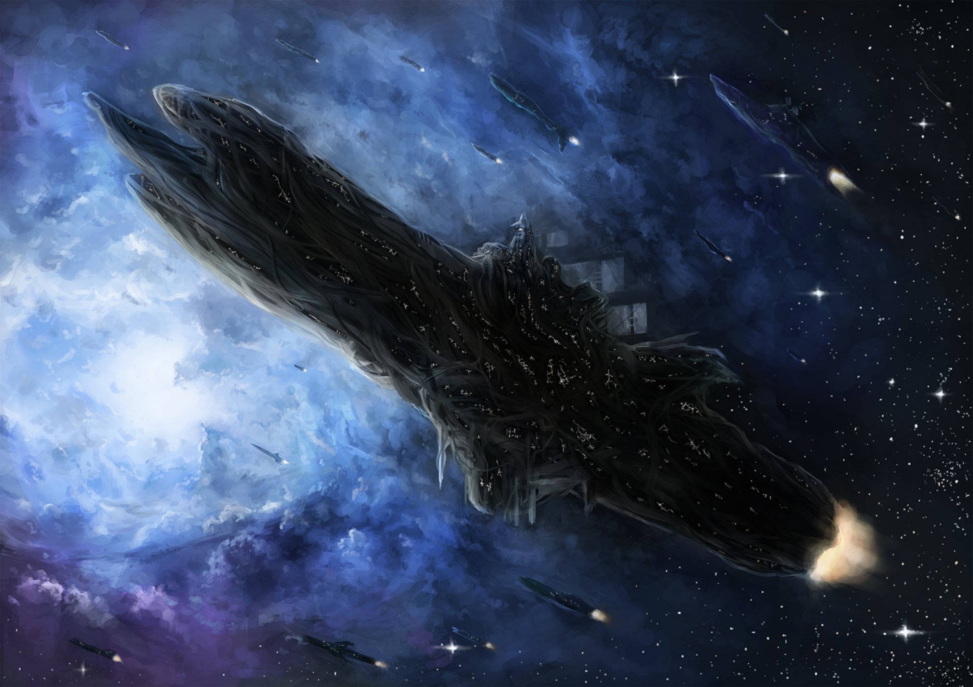 art habata space ships star nebula
