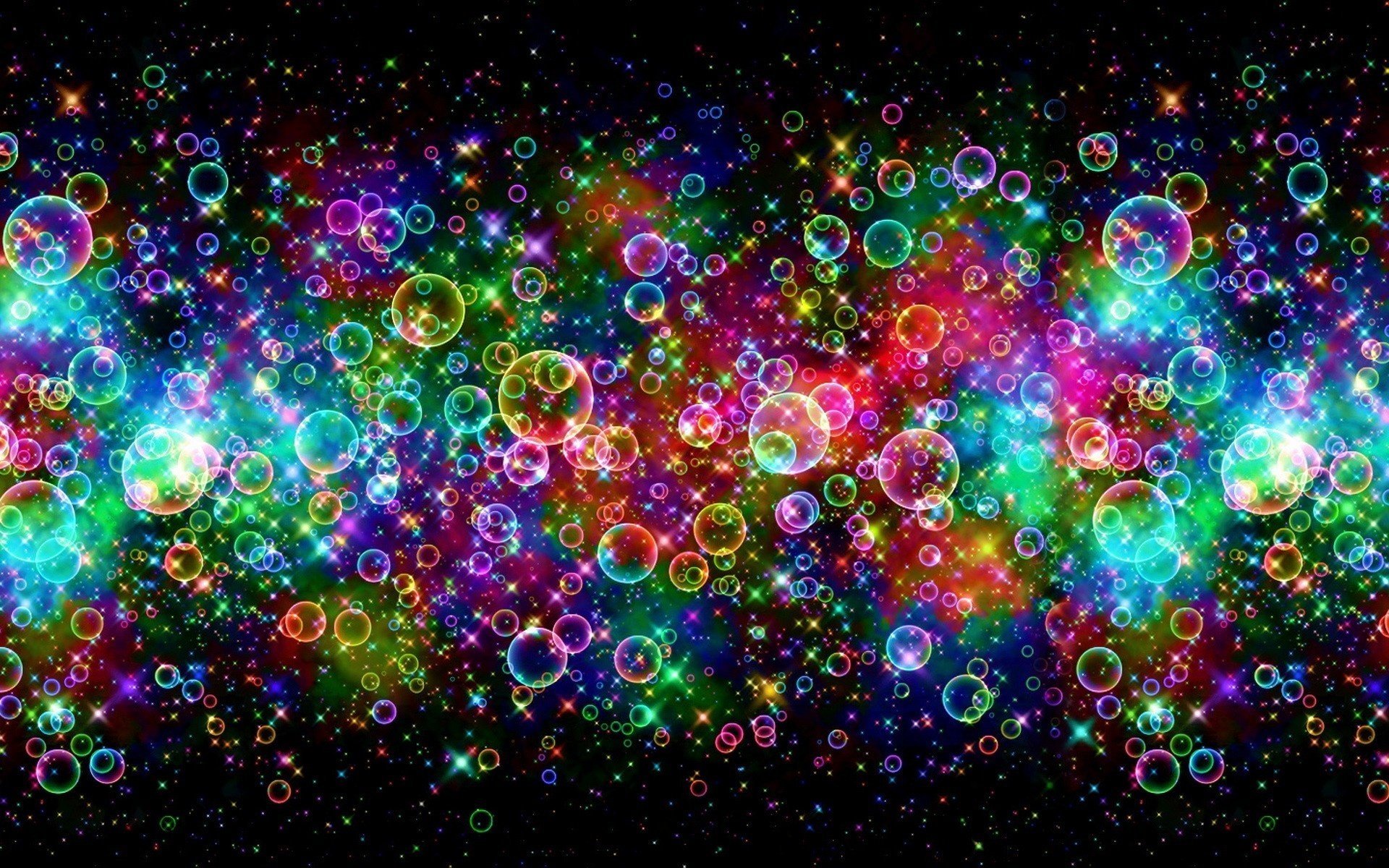 Multicolored bubbles on a black background