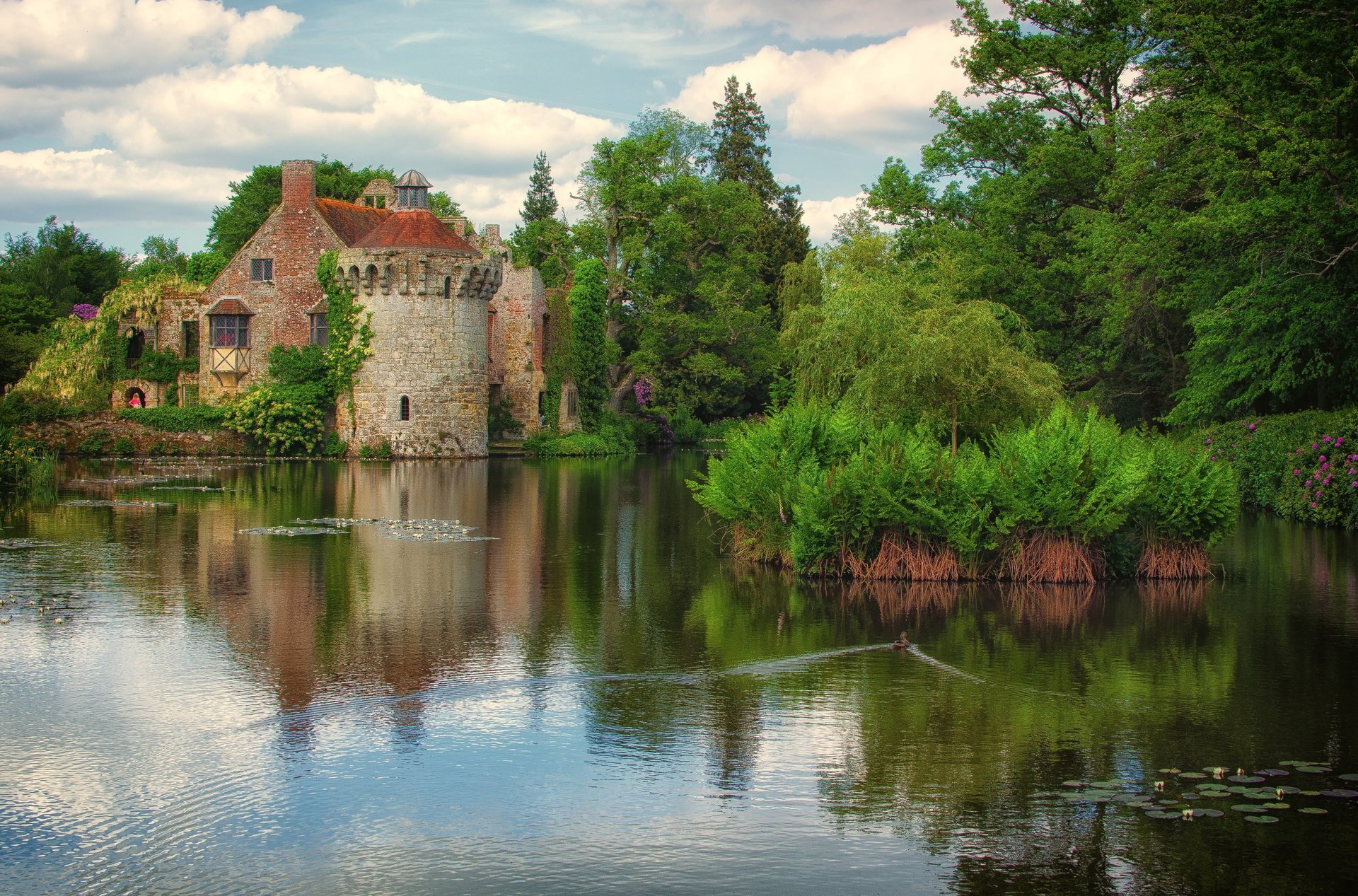 Old castle on the lake shore