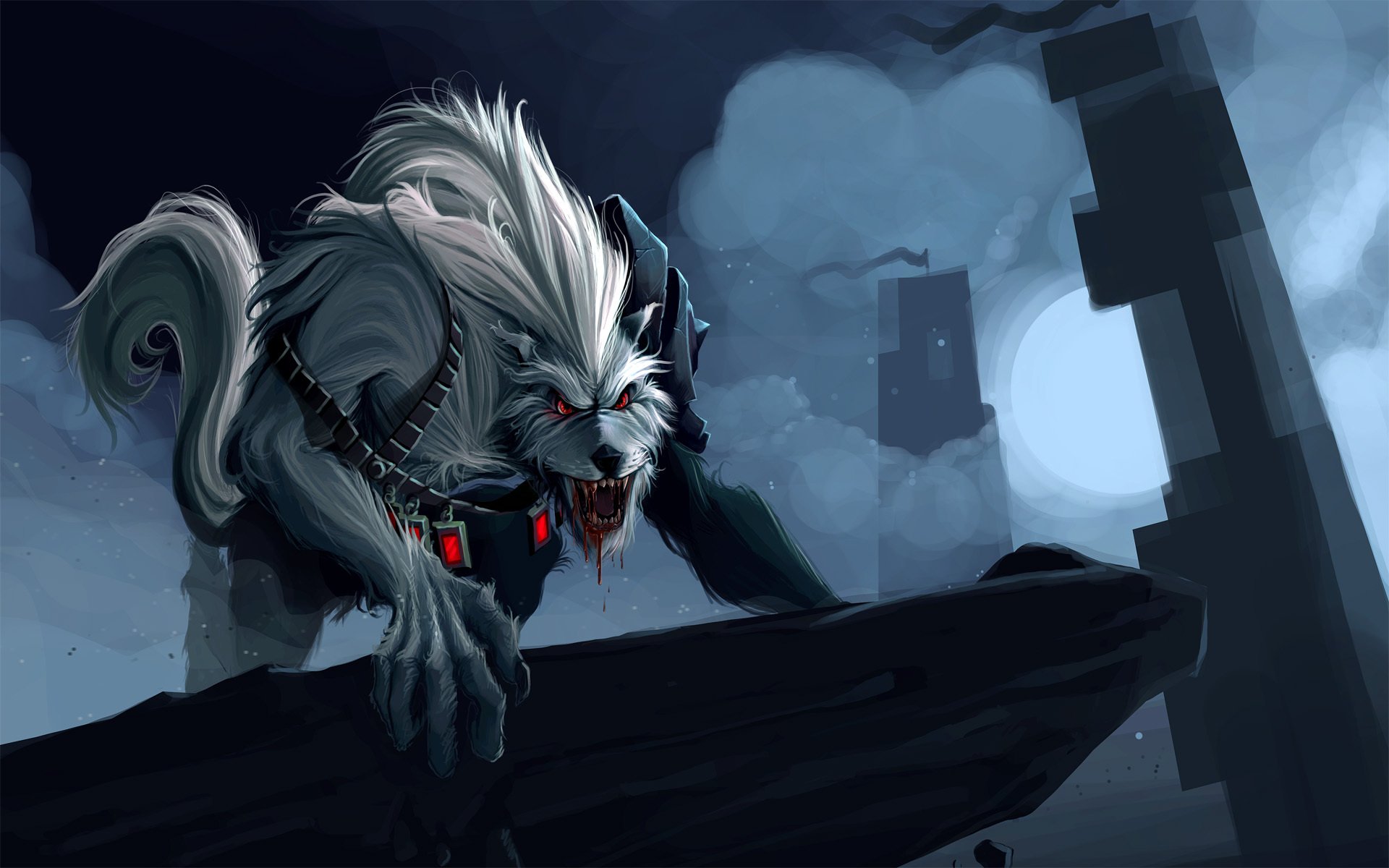 league of legends warwick art rock fall blood wolf moon
