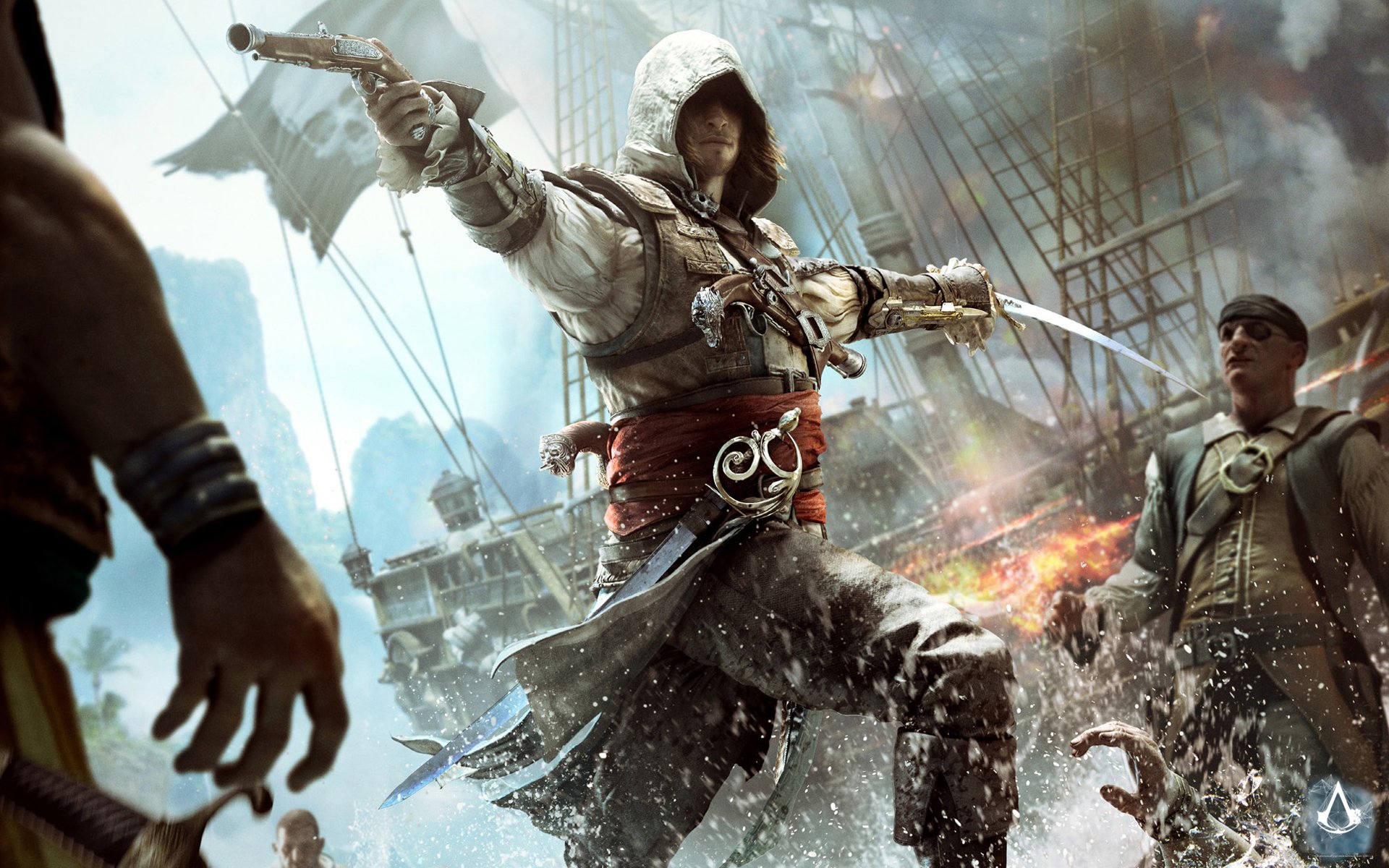 assassin's creed iv: black flag assassin pirates edward kenuey gun sword flag ship
