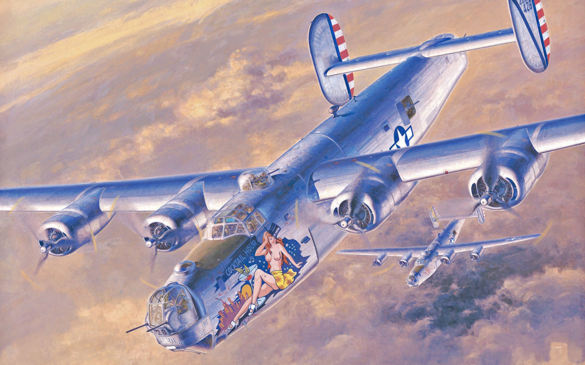 HD Wallpaper Consolidated B-24 Liberator Ww2 War Art Painting Aviation ...