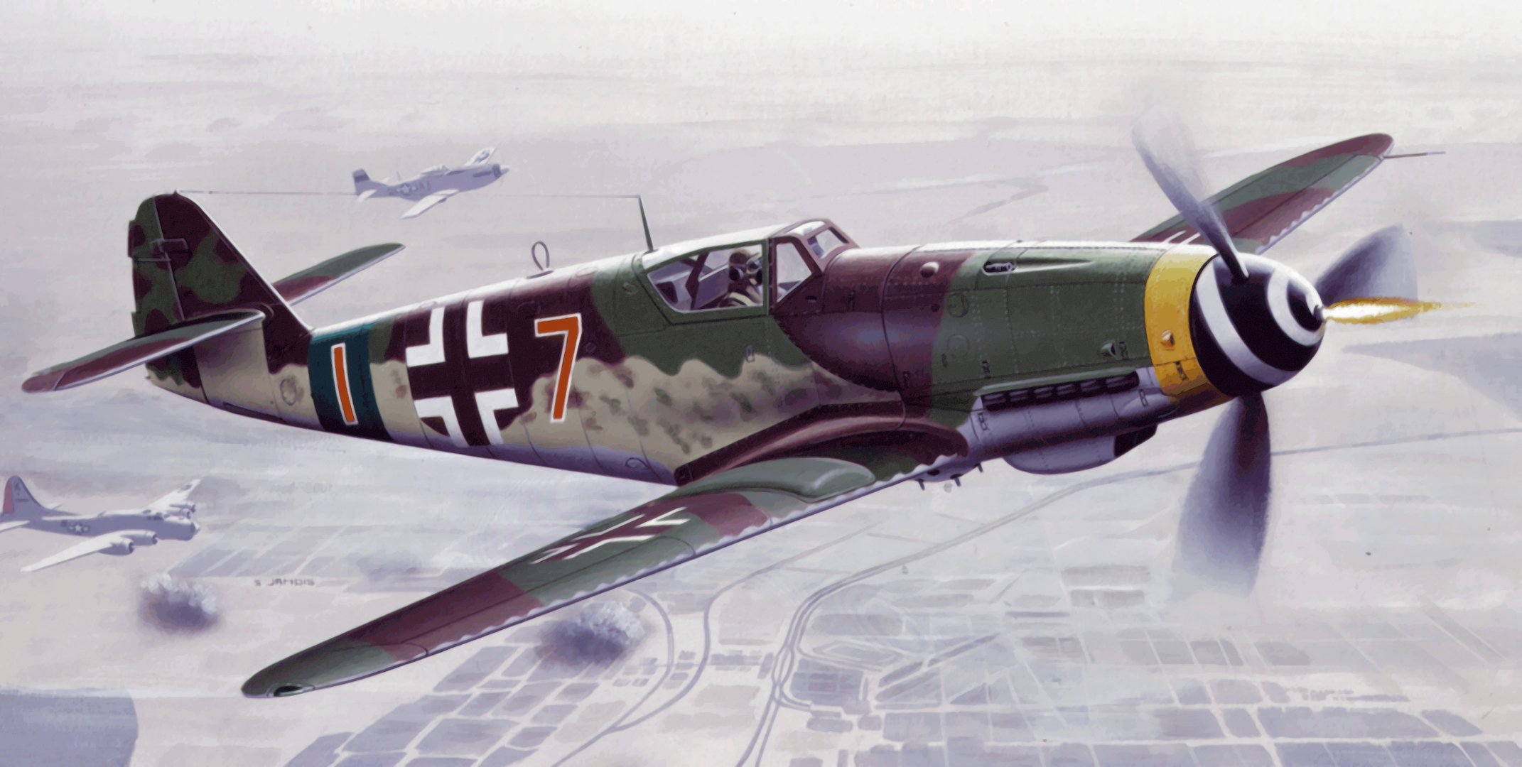 bf 109 k4 german fighter ww2 war art painting aviation