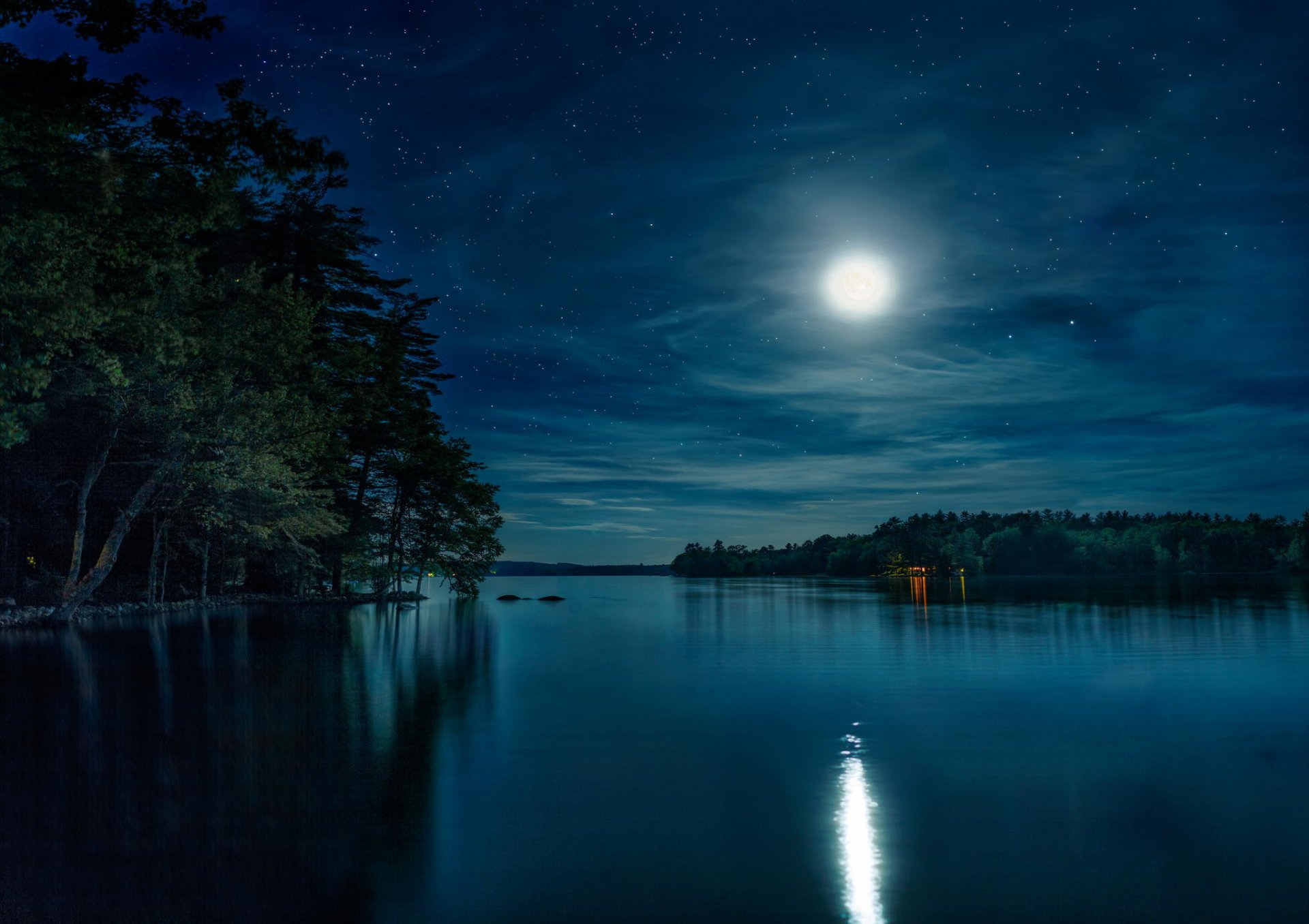 Hd Wallpaper Night Lake Moon Sky Star Nature Forest