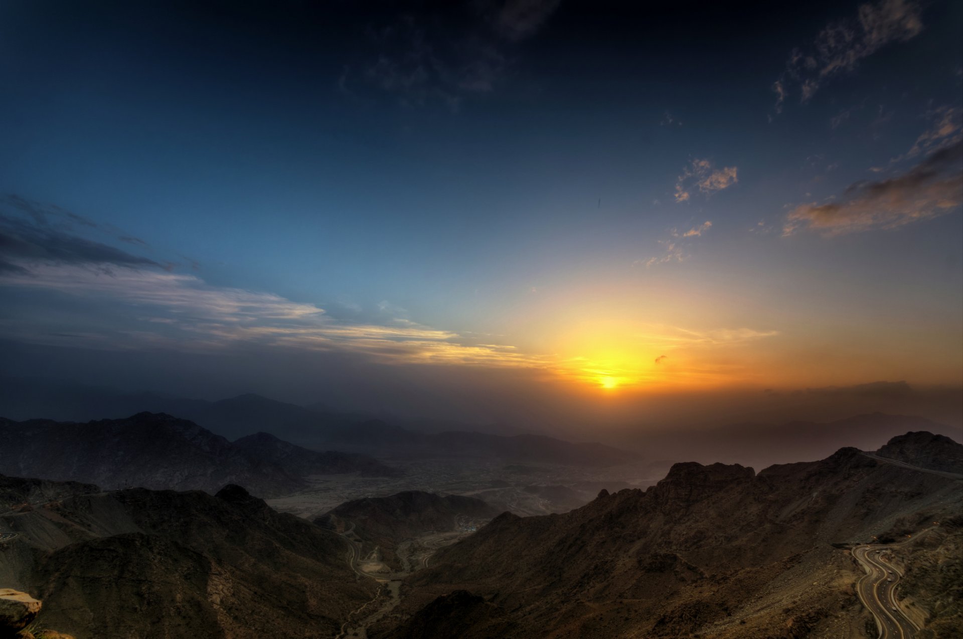 mountain sky sun road