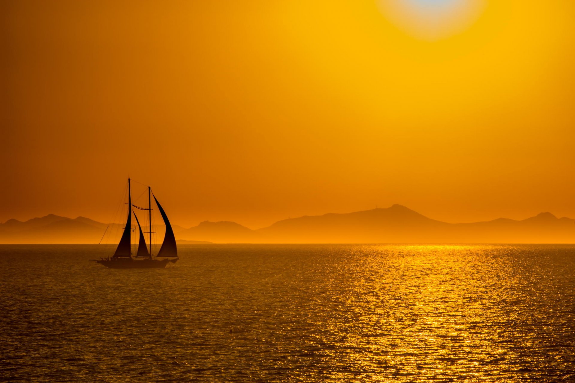 yacht sea sunset silhouette landscape