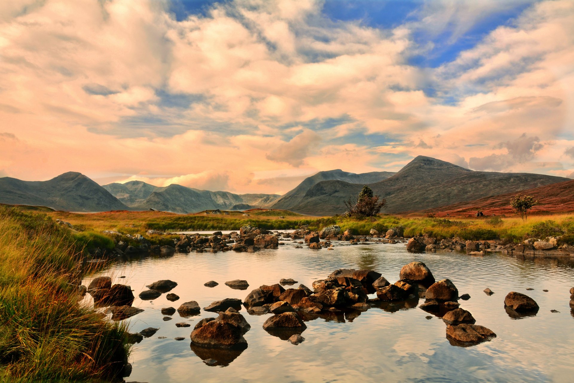 mountain valley lake stones