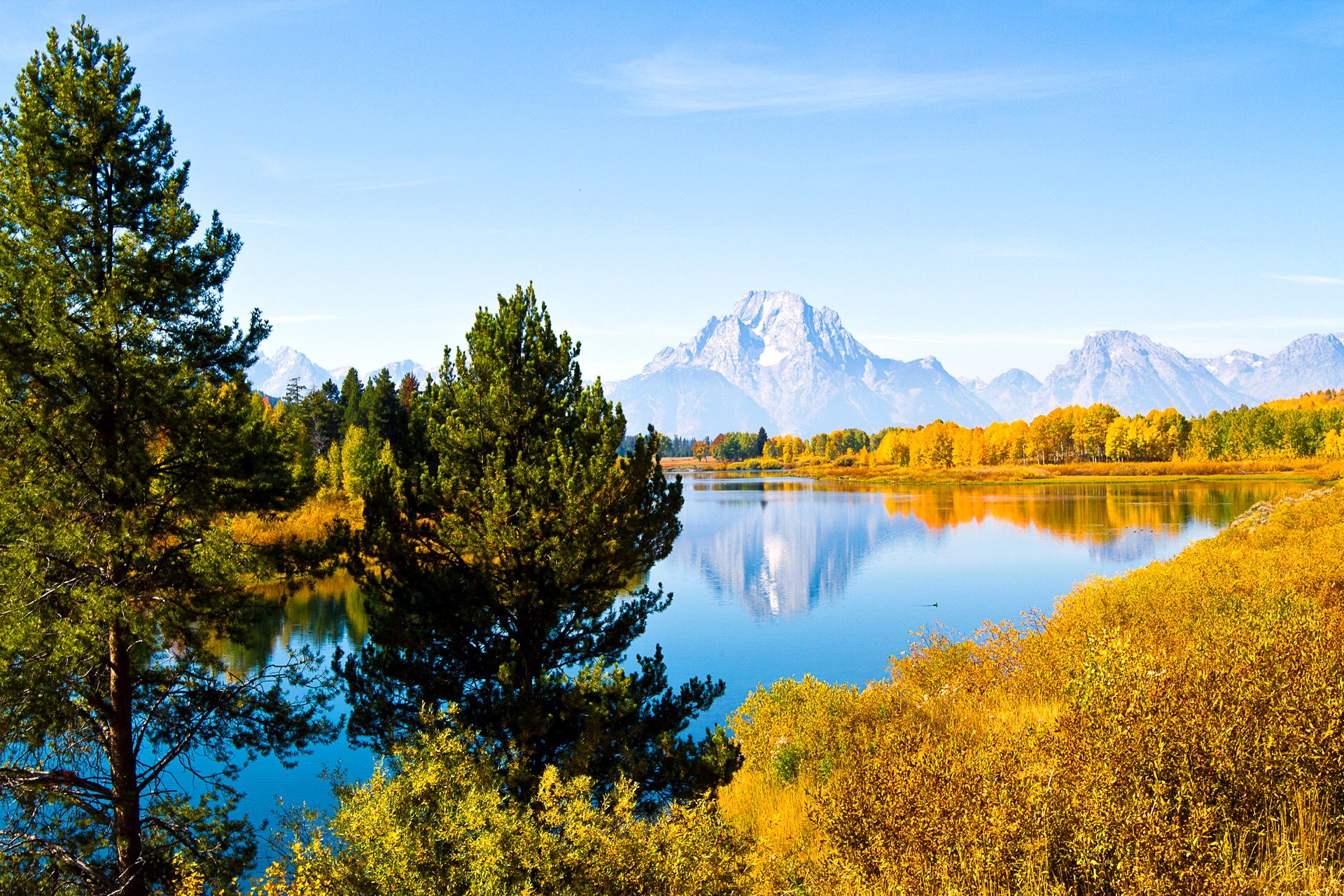 grand teton national park wyoming united states tree mountain lake sky clouds autumn